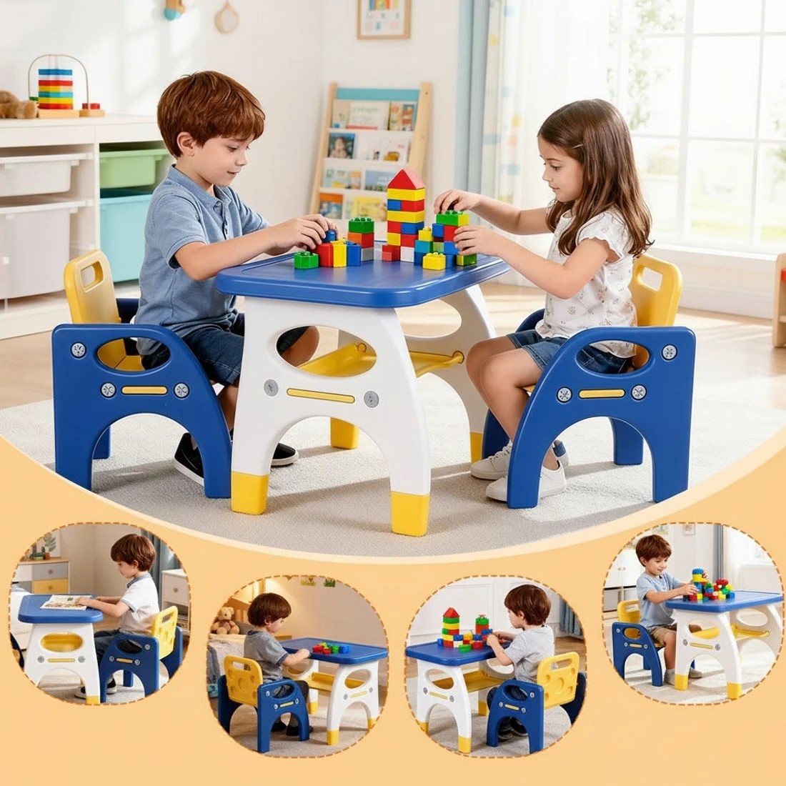 4 Keezi Kids Table and Chair Set HDPE Toddler Activity Play Set /Yellow - Multi, 4 of 6