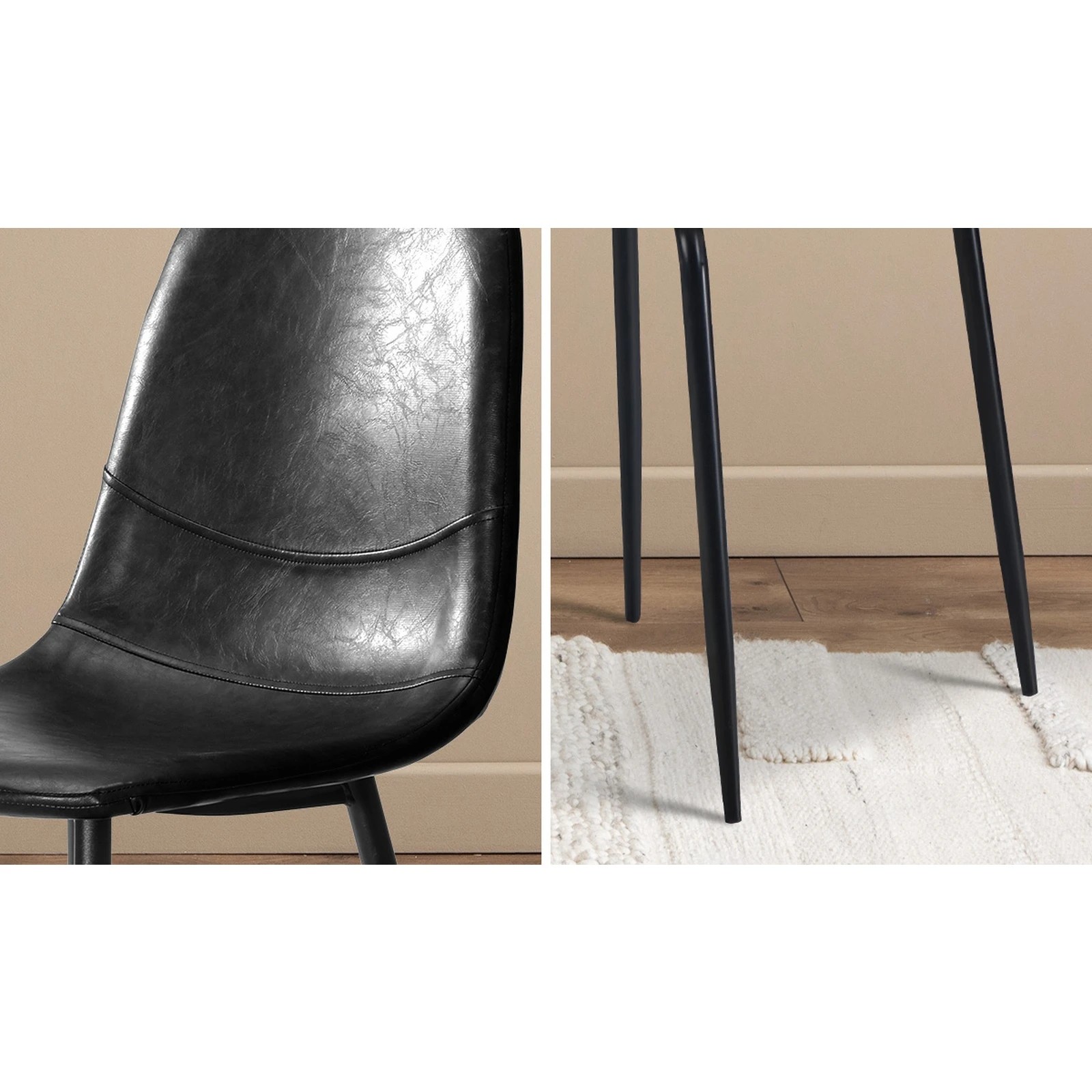 5 Oikiture 90cm Round Dining Table With 4x Dining Chairs Pu Leather
 - Black, 5 of 10