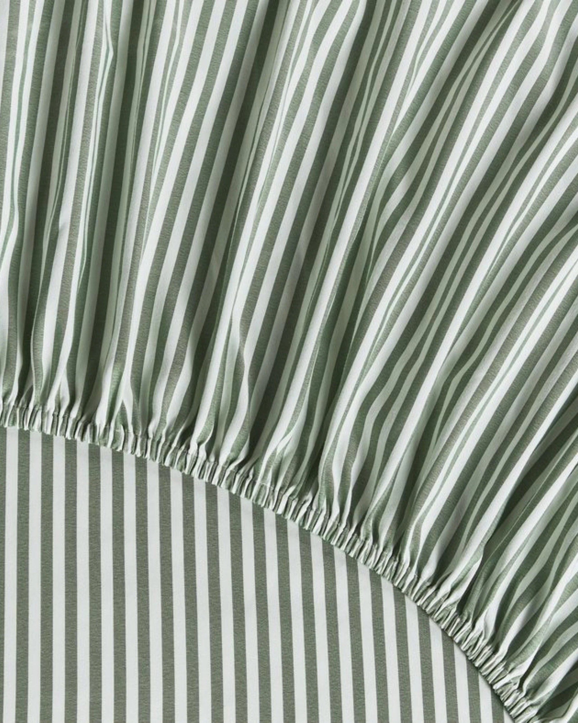 6 CleverPolly Yarn-Dyed Washed Microfibre Fitted Sheet Set - Single Bed - Thin Stripe Sage Green, 6 of 7