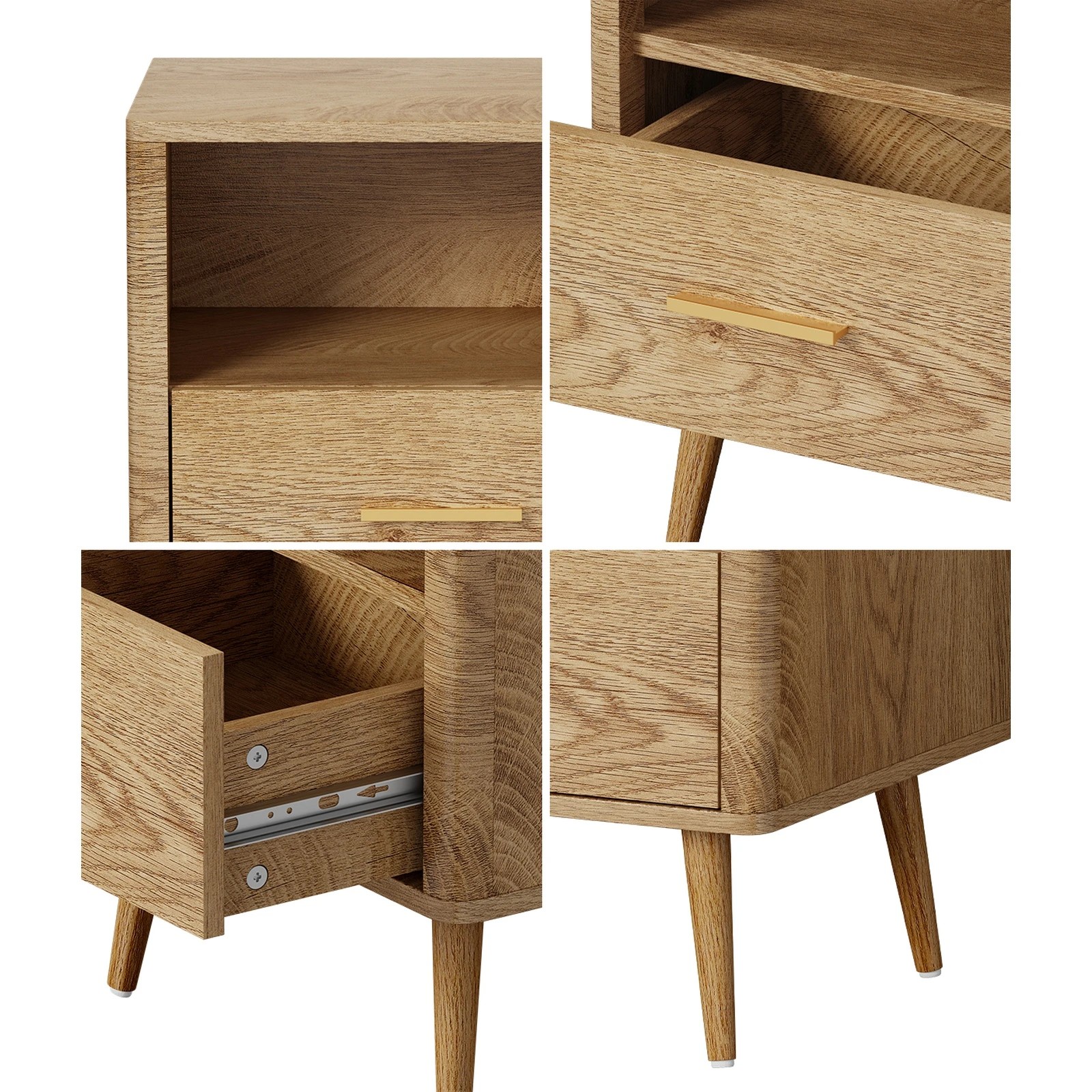 4 Oikiture Bedside Table 1 Drawer Open Shelf Side End Tables Nightstand
 - Natural, 4 of 10