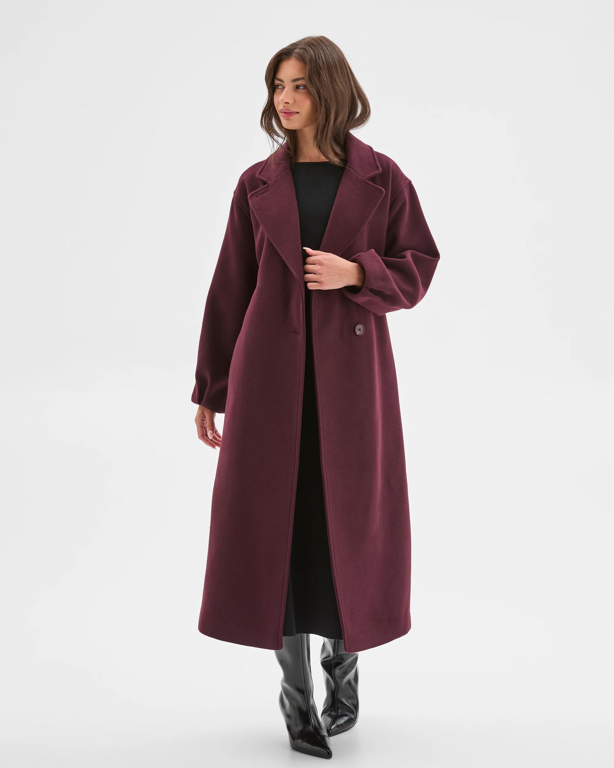 1 Target Petites Petites Long Sleeve Wrap Coat PINOT BURGUNDY, 1 of 8