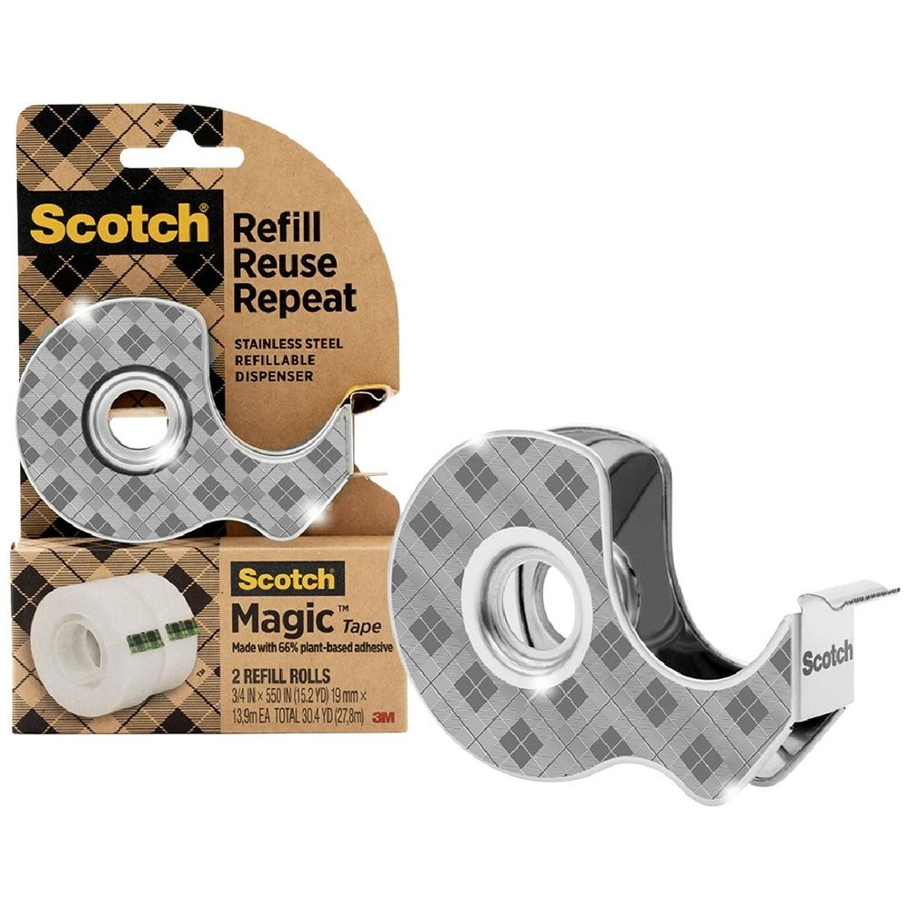 2 Scotch Stainless Steel Refillable Tape Dispenser with Refills, 2 of 9