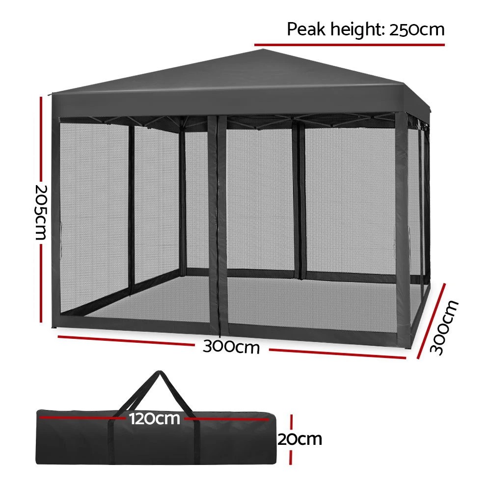 2 Instahut Gazebo Pop Up Marquee 3x3m Wedding Party Outdoor Camping Tent Canopy Shade Mesh Wall - Grey, 2 of 6