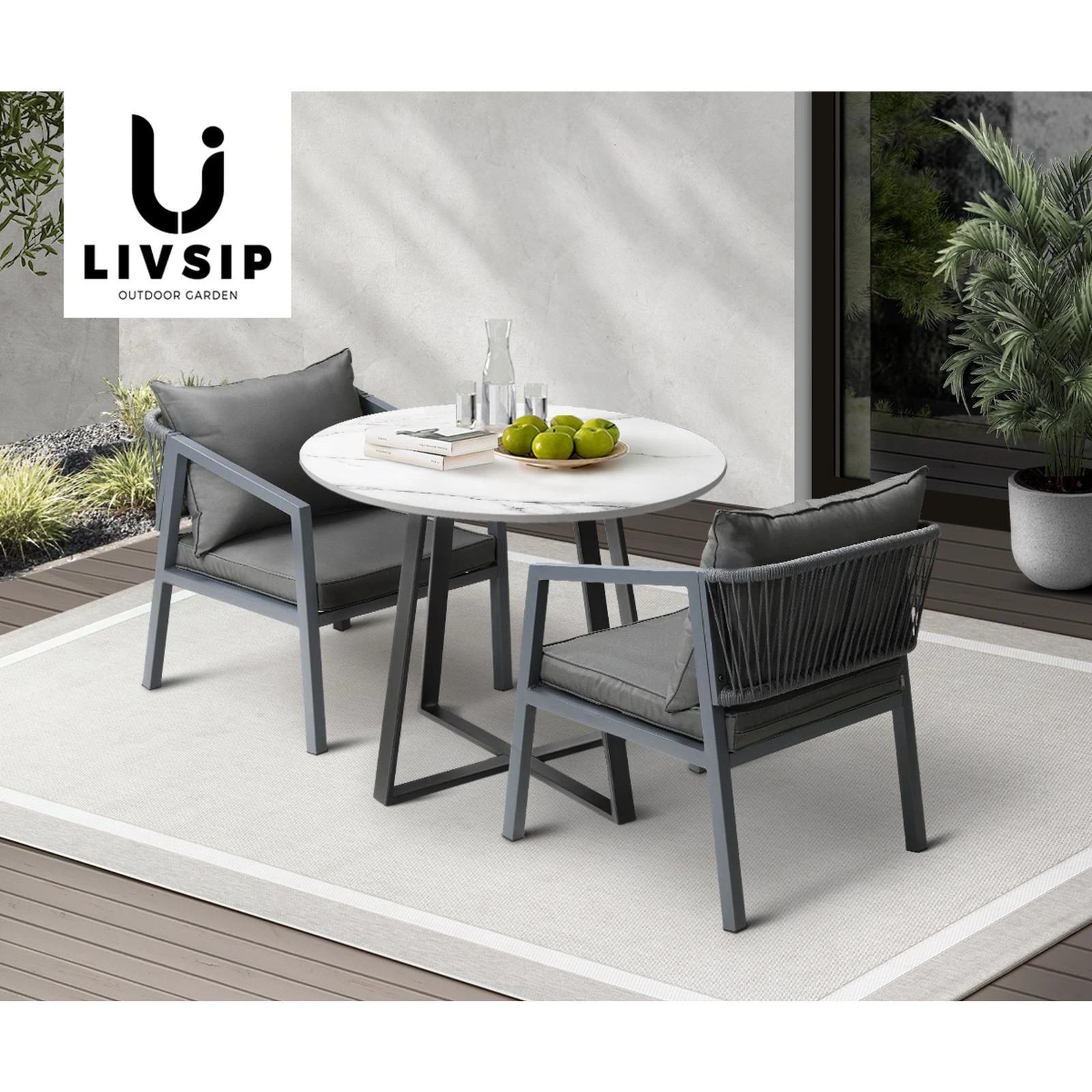 4 Livsip Outdoor Dining Marble Table 90cm Furniture Patio Garden Bistro Desk
 - Multi, 4 of 10