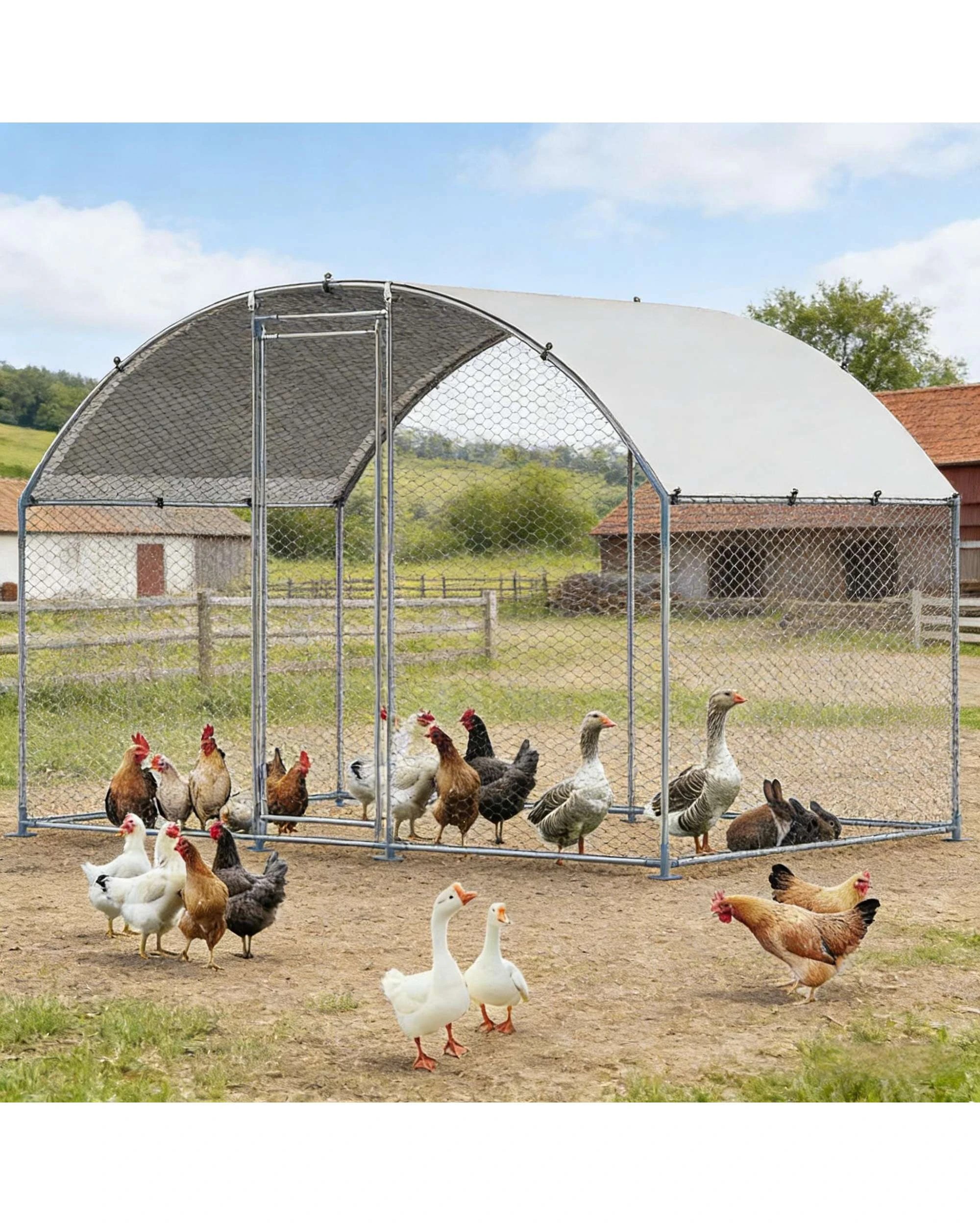 4 Advwin Walk-in Large Chicken Coop Poultry Cage 150x299cm, 4 of 8