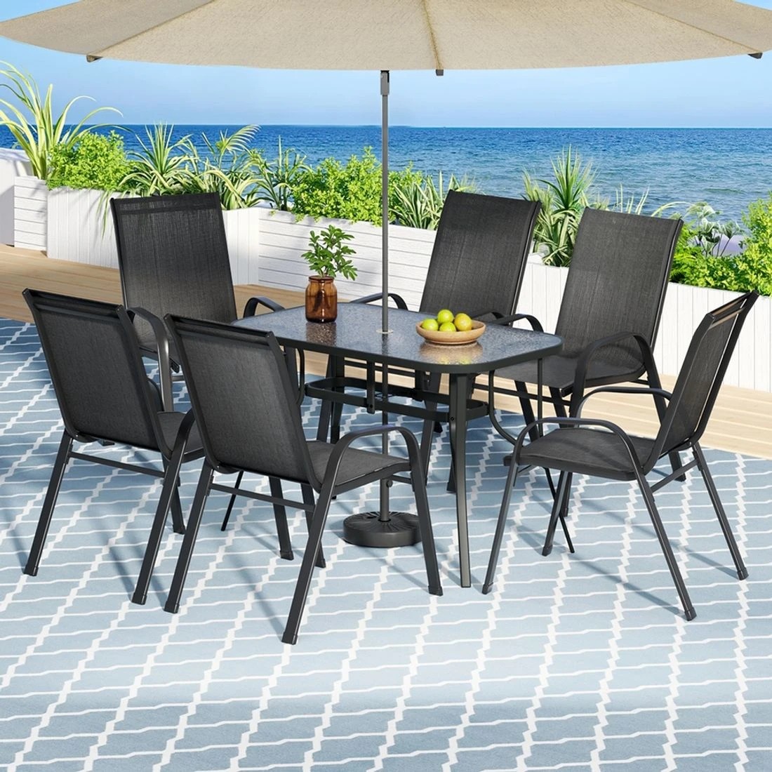 3 Gardeon 7PC Outdoor Dining Set Table and Chairs - Black, 3 of 6