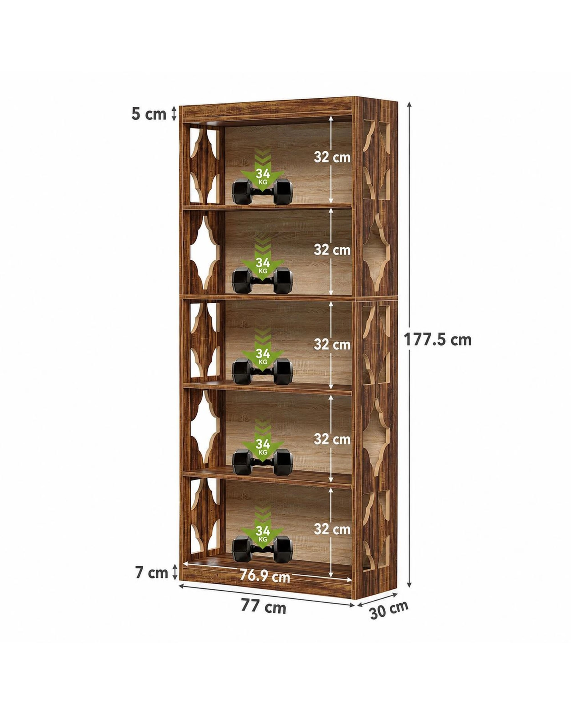 OAKORY 179cm Storage Shelf, Six Tier Bookcase Anti Tip Backboard - Kmart