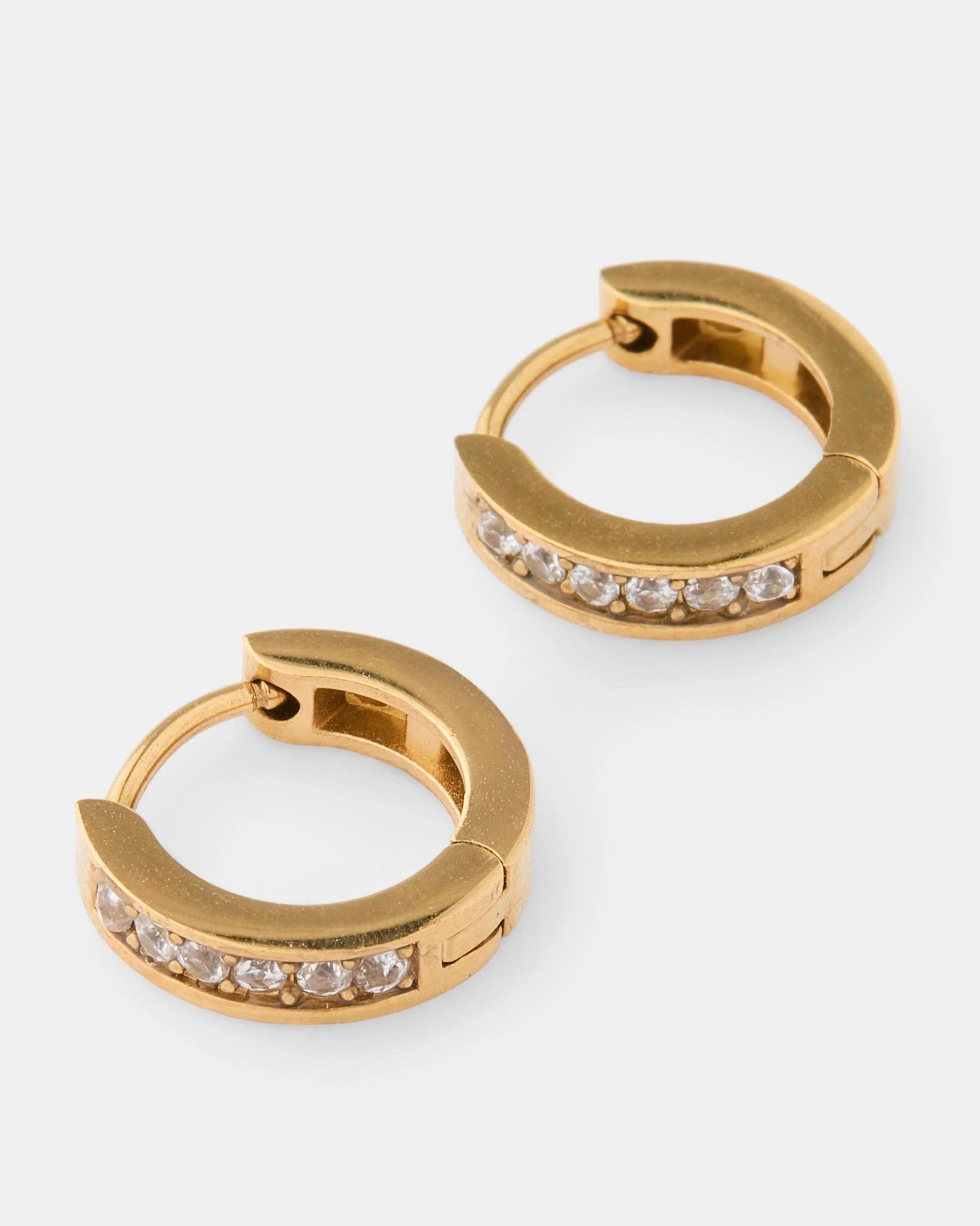 2 Waterproof Stainless Steel Stone Hoop Earrings - Gold Tone Gold, 2 of 4