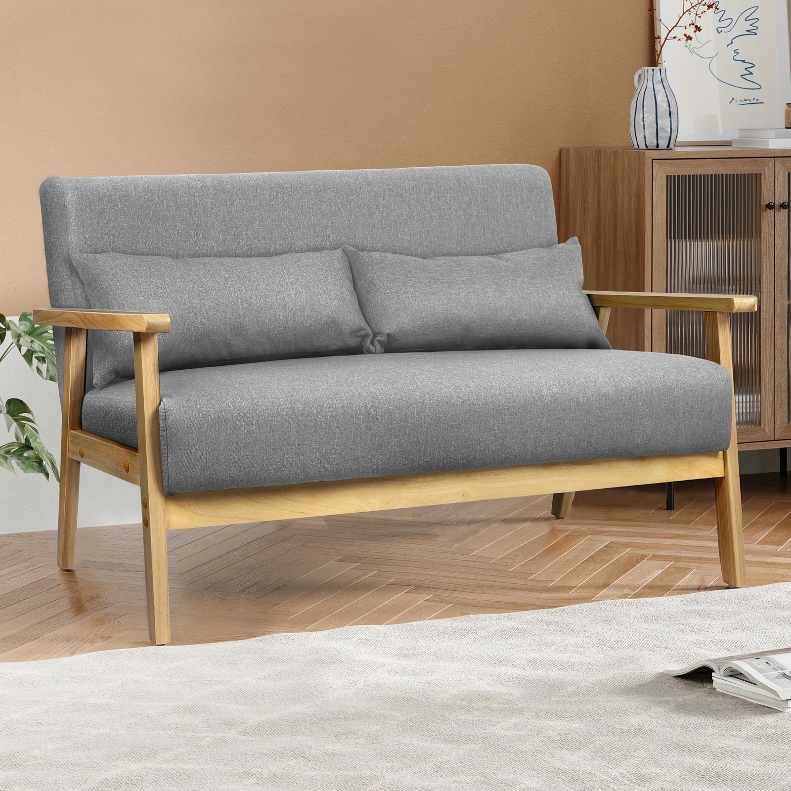 2 Alfordson 2 Seater Sofa Lounge Chair Fabric Loveseat Armchair Accent Chair - Light Grey, 2 of 10