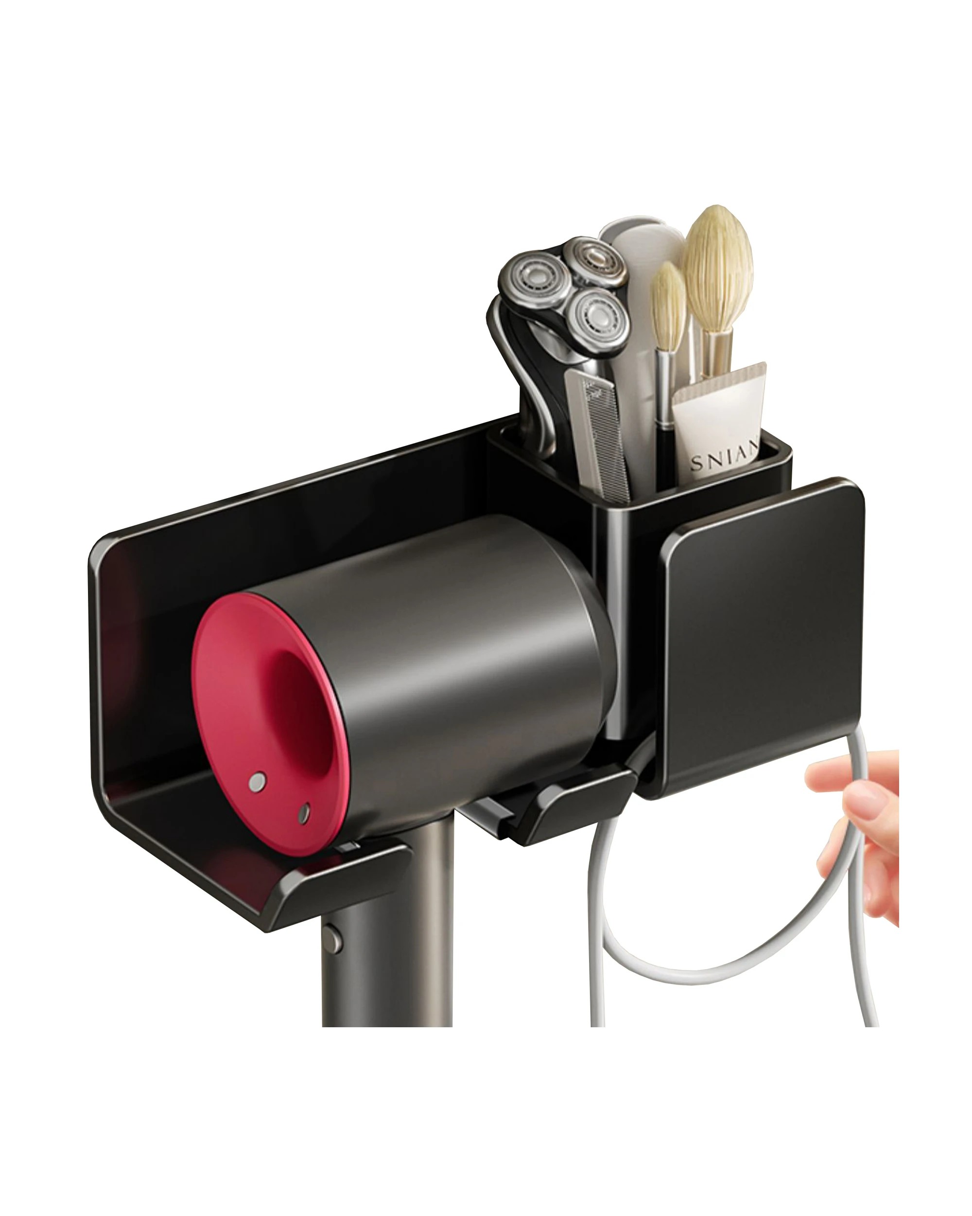 2 Hair Dryer Holder Caddy Aluminium Alloy Wall Mounted Bathroom Storage Shelf Rust Free - Black - Black, 2 of 2