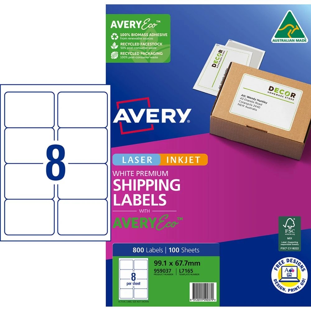 1 Avery Premium White Shipping Labels AveryEco 8UP 100 Sheets, 1 of 8