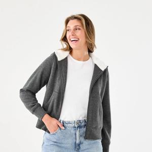 Long Sleeve Sherpa Zip Through Hoodie