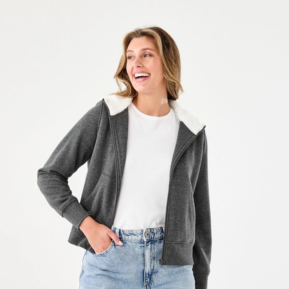 1 Long Sleeve Sherpa Zip Through Hoodie Gry Chmrle, 1 of 8