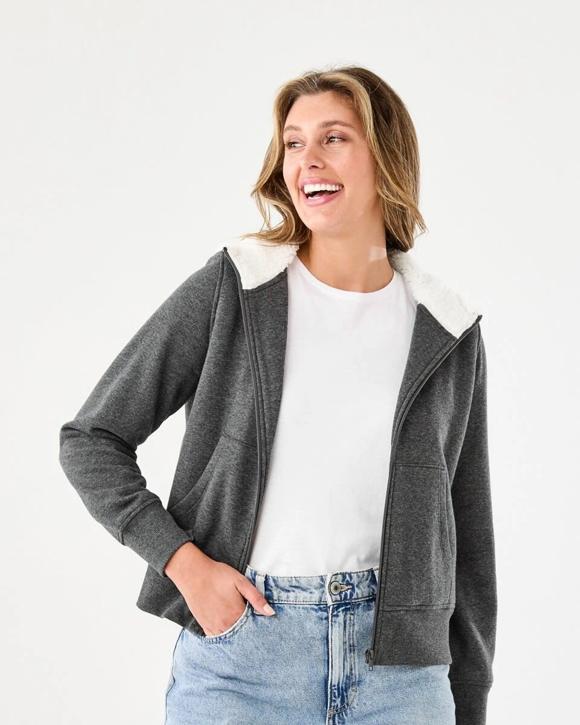 Long Sleeve Sherpa Zip Through Hoodie