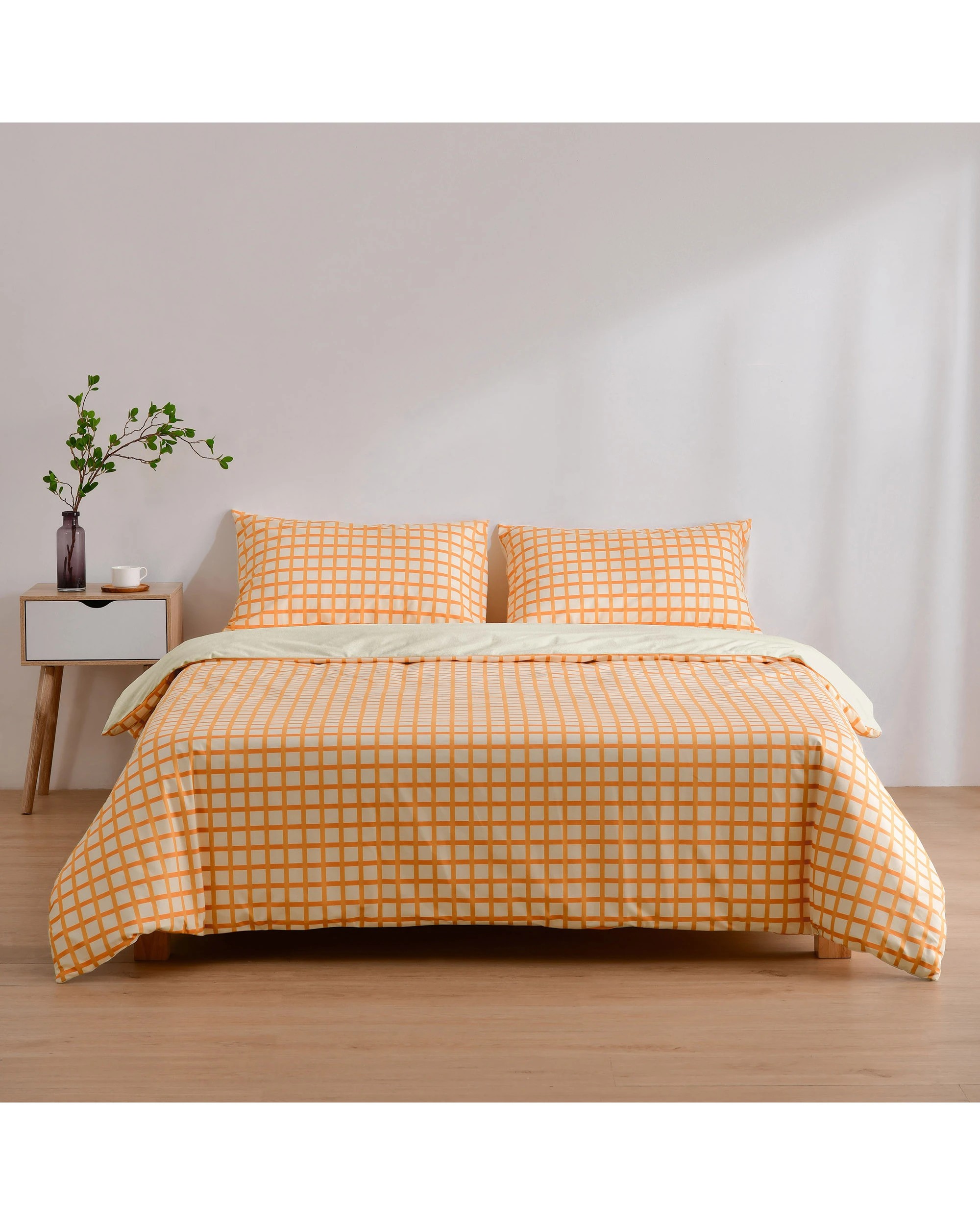 1 Dreamaker Micro Flannel Reversible Grid Quilt Cover Set - King Bed - Chai, 1 of 9