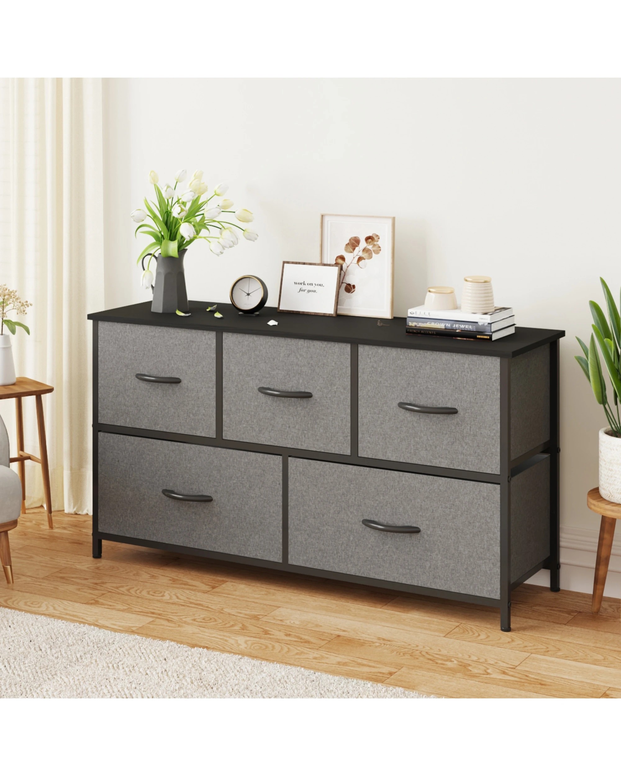 2 Advwin 5 Chest Of Drawers Storage Cabinet Tower Dresser Lowboy
 - Grey, 2 of 9