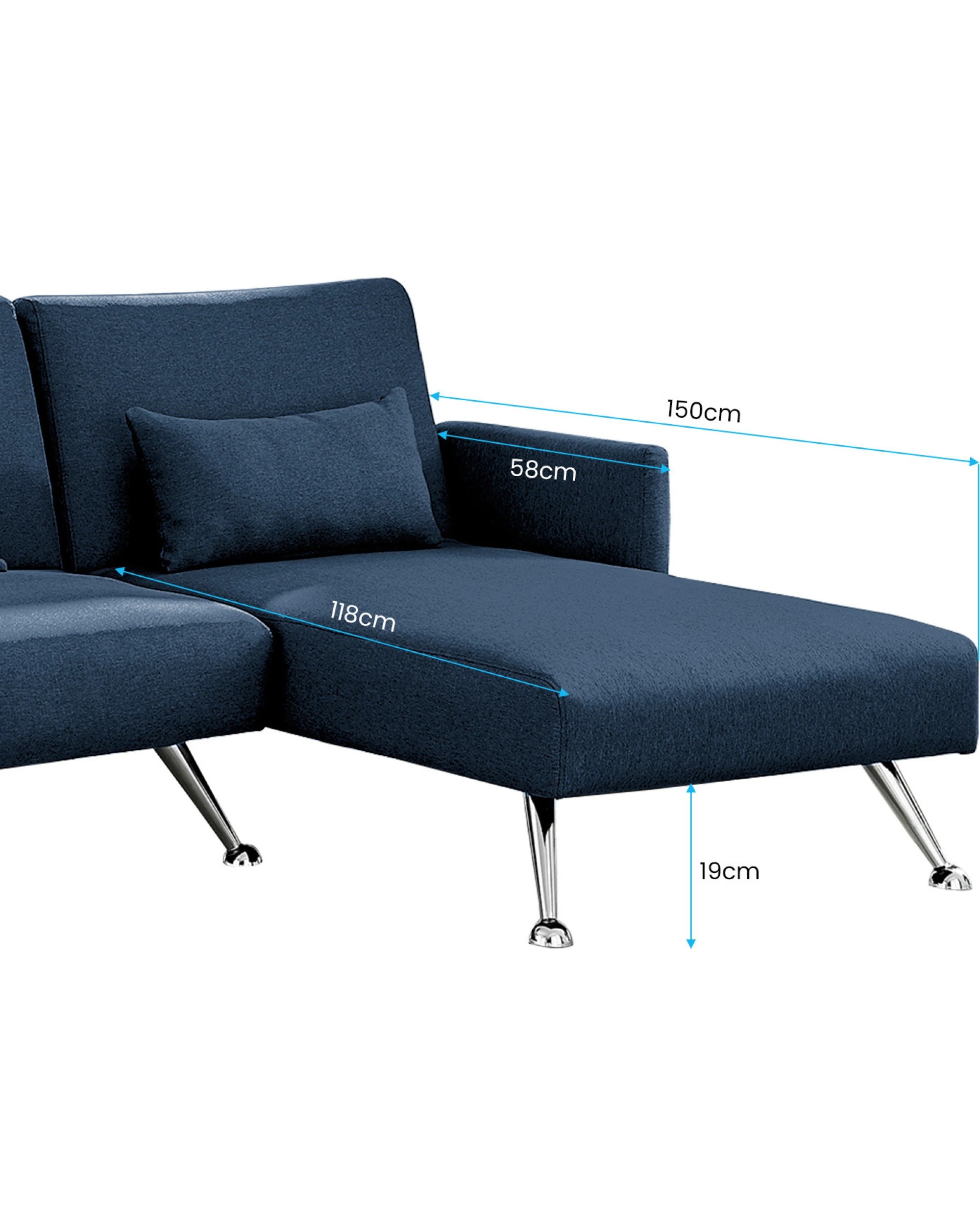 5 Mia 3-seater Sofa Bed With Chaise And 3 Pillows By Sarantino - Blue, 5 of 7