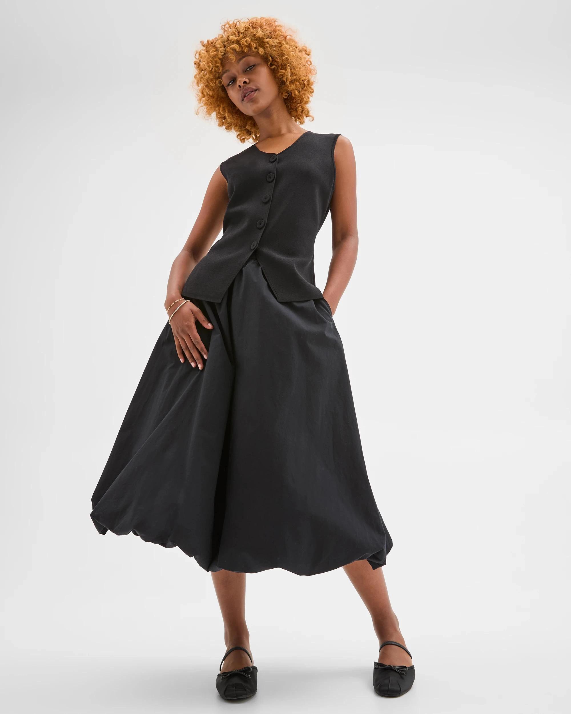 1 Target Petites Australian Cotton Bubble Midi Skirt BLACK, 1 of 5