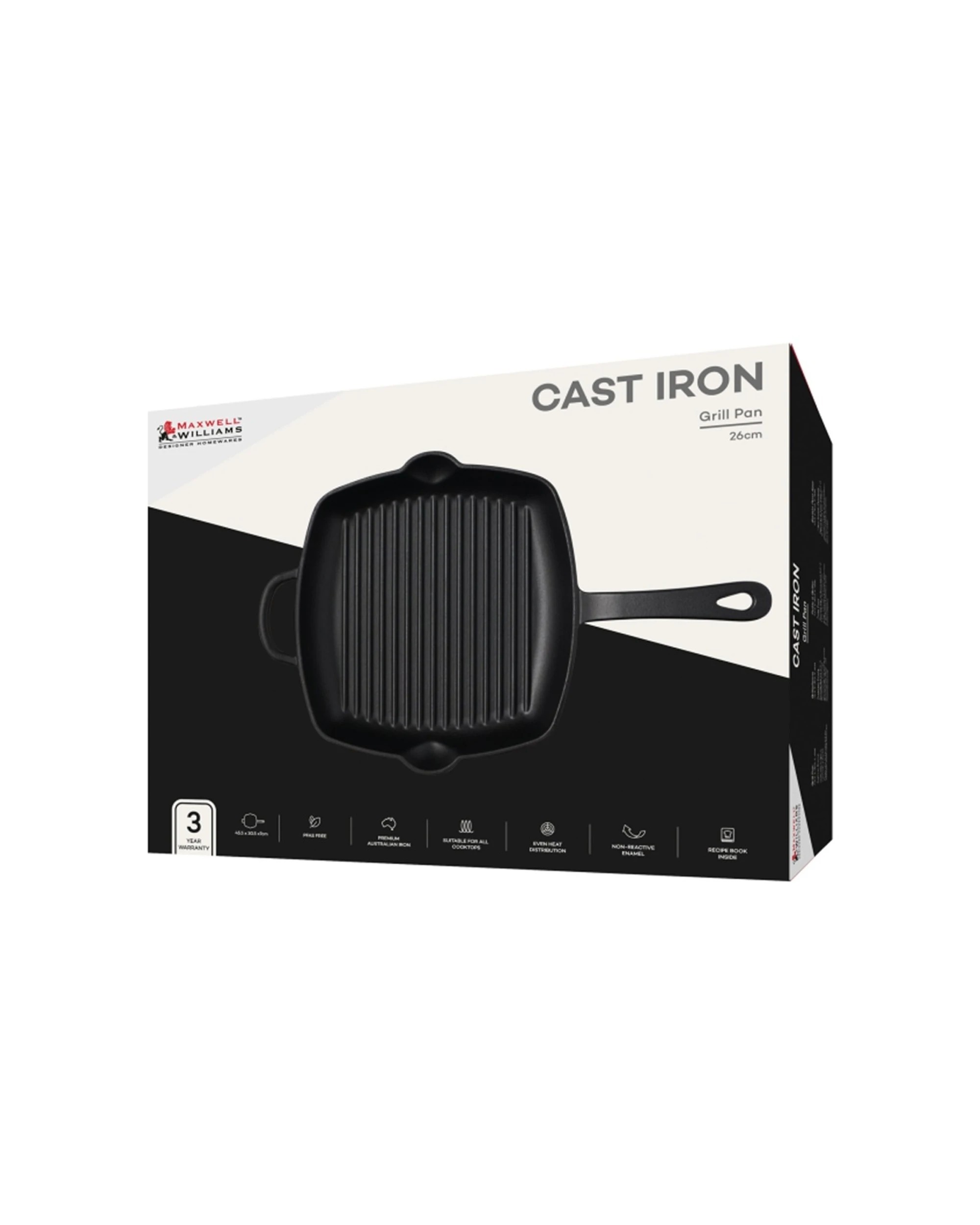6 Maxwell & Williams Durable Cast Iron Grill Pan Raised Ridges 26cm - Black, 6 of 6