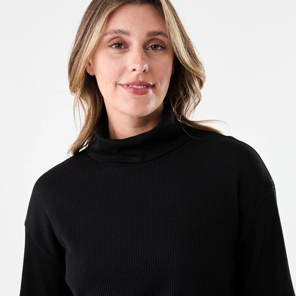 4 Long Sleeve Rib Turtleneck Top Black, 4 of 5