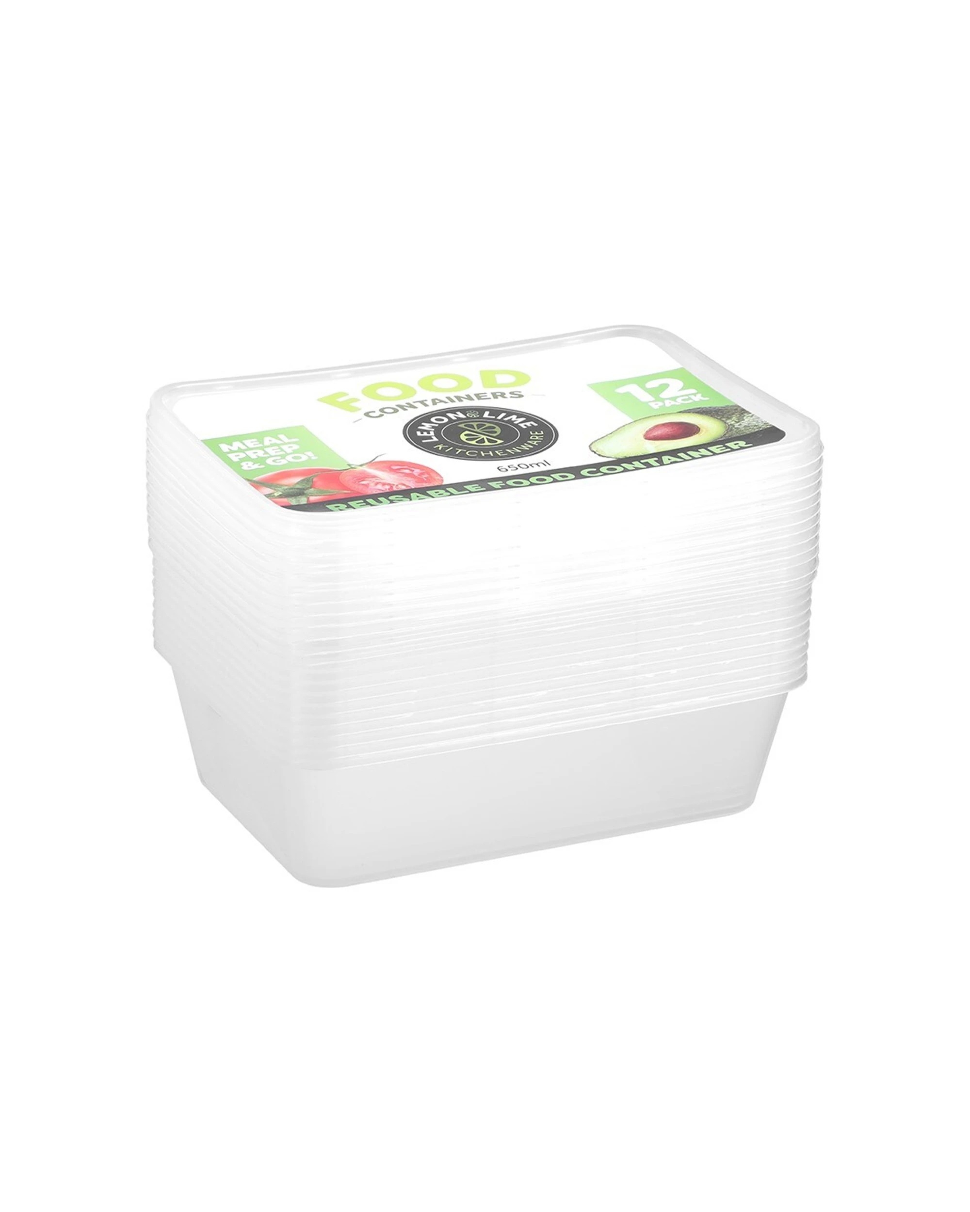 6 12pc Lemon & Lime Reusable Takeaway Food Storage Container Box Rectangular 650ml
 - Clear, 6 of 6