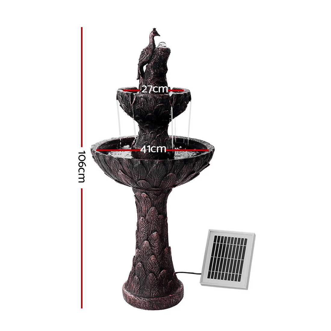 2 Gardeon Solar Water Feature Tier Fountain with Pump Kit Bird Bath 106CM Peacock - Black, 2 of 2