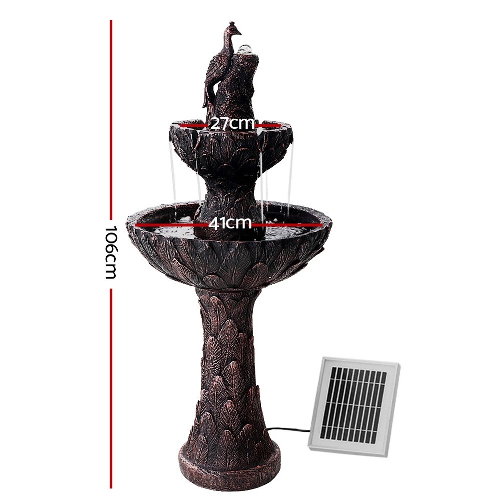 2 Gardeon Solar Water Feature Tier Fountain with Pump Kit Bird Bath 106CM Peacock - Black, 2 of 9