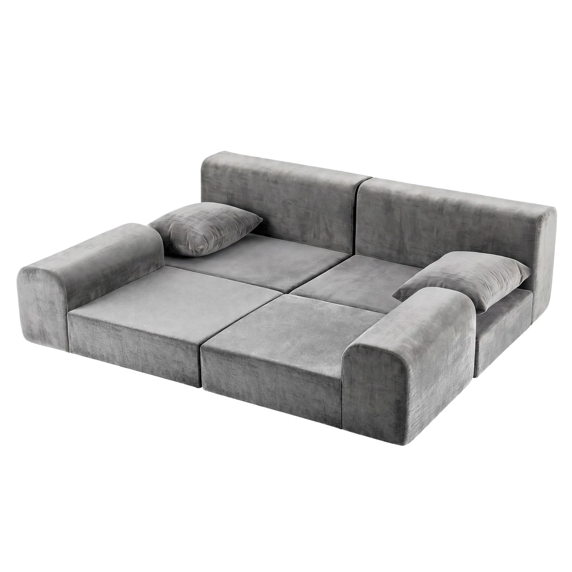 3 Artiss 5-in-1 Convertible Sofa Bed Floor Mattress Modular Boneless Curved Couch - Grey, 3 of 10