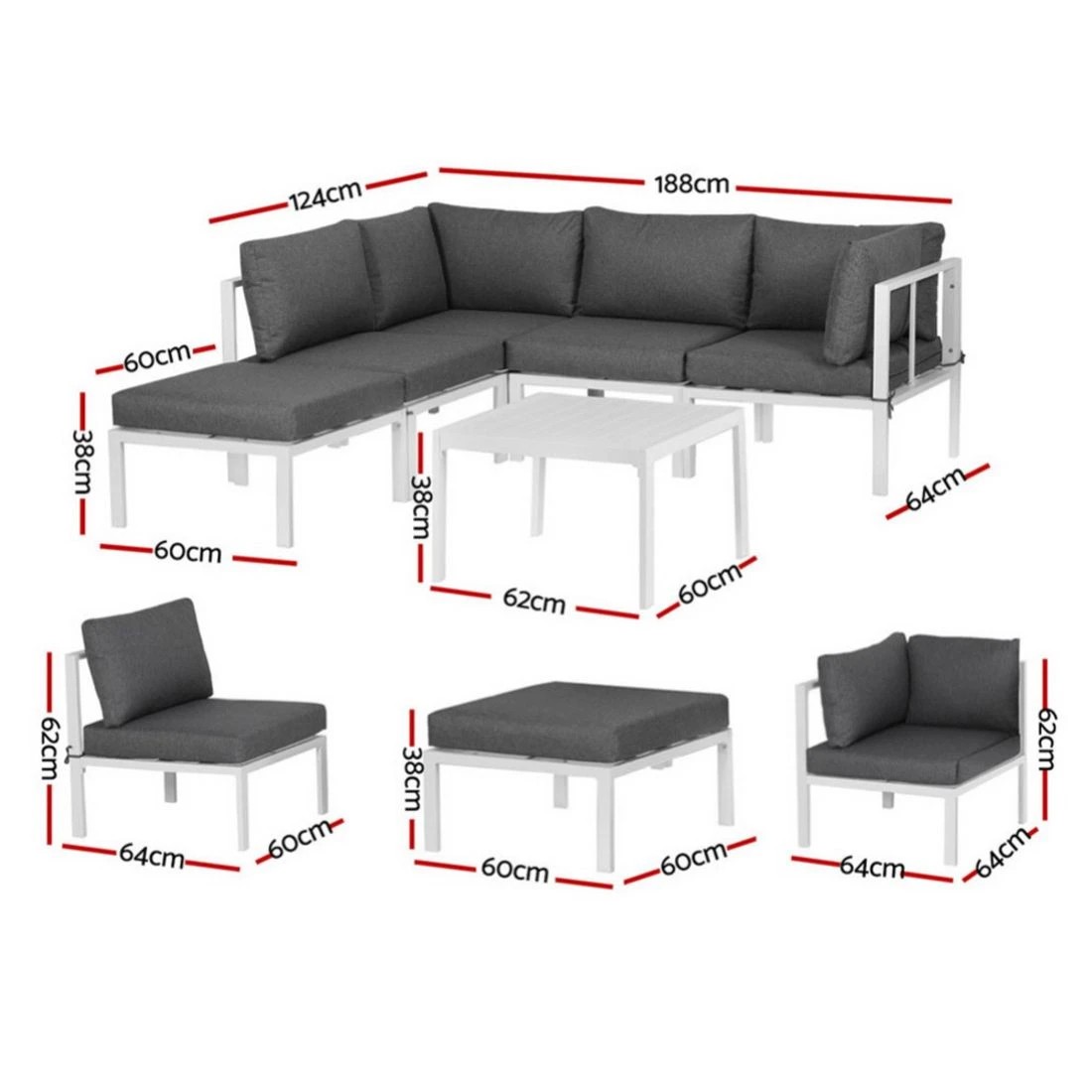 2 Gardeon 6PCS Outdoor Sofa Set Aluminium Table and Chairs Lounge Patio Furniture - White, 2 of 5
