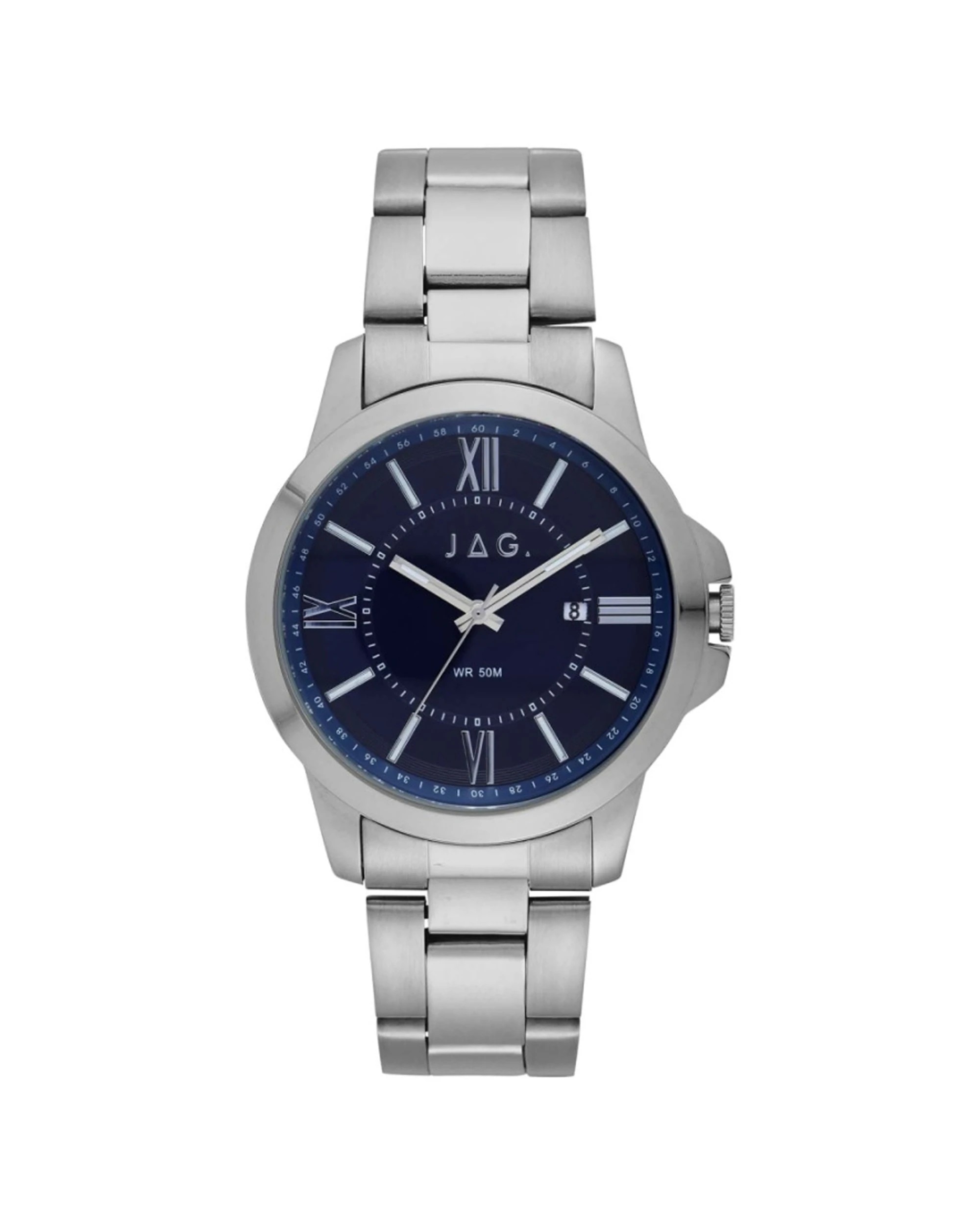 1 JAG Xavier Silver Metal Alloy 44mm Watch 5 ATM Water Resistant, 1 of 2