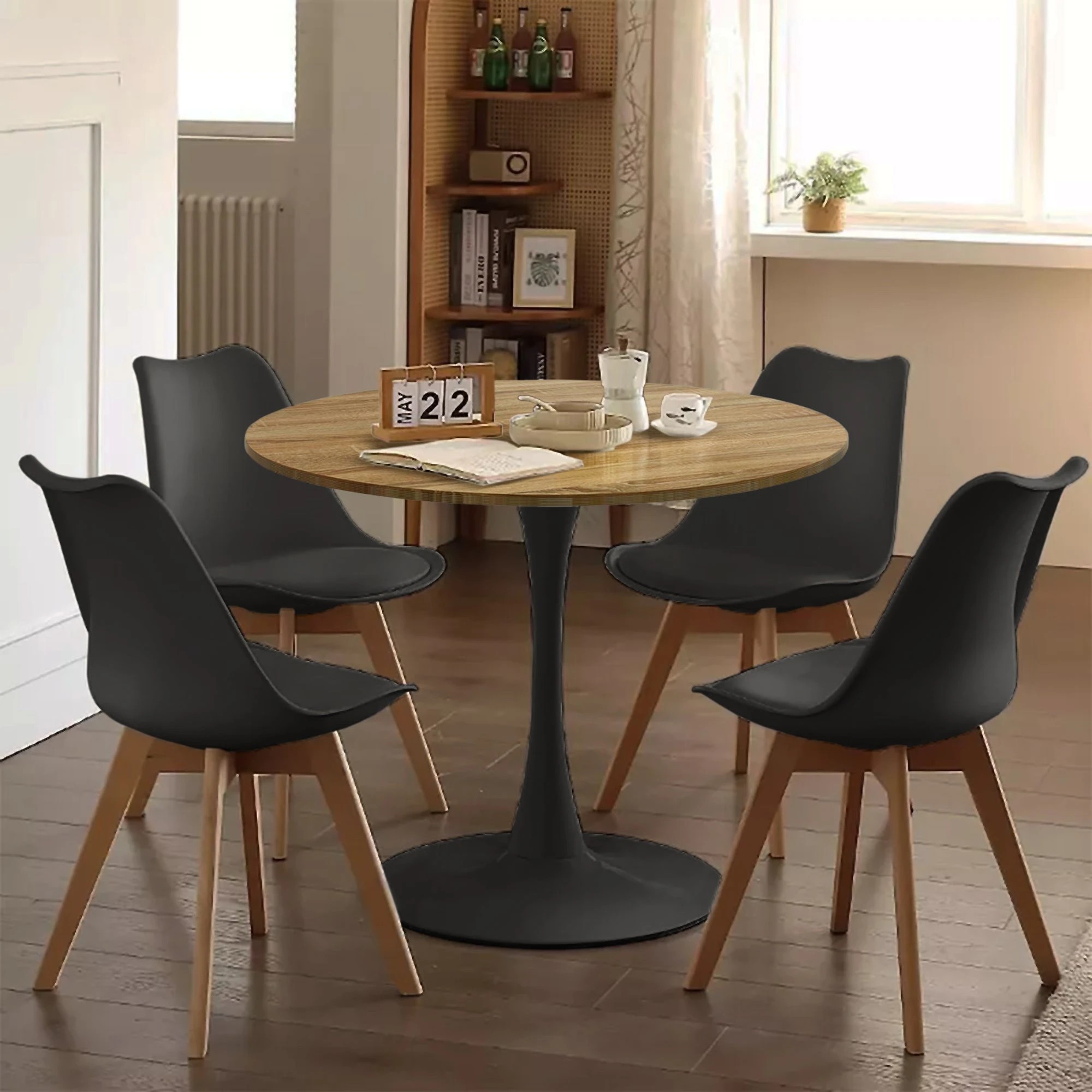 4 Foret Modern Round Dining Table Tulip Coffee Table 80cm Wooden Top Metal Legs Bk, 4 of 7
