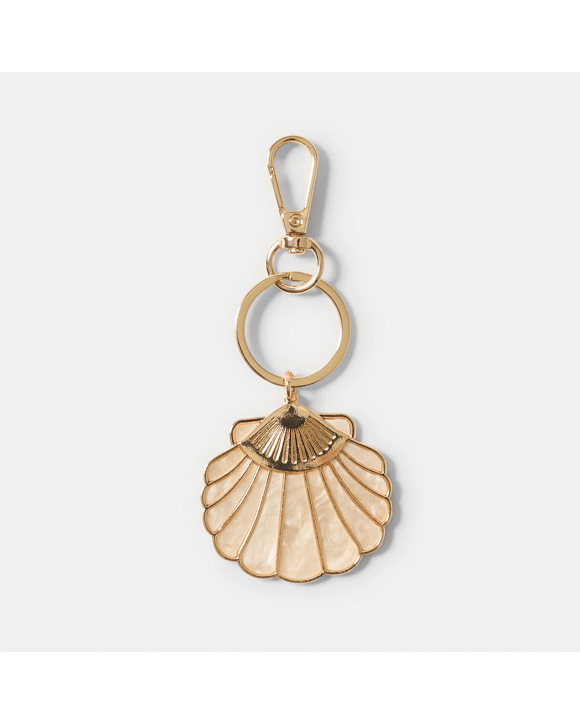 Large Shell Bag Charm Keyring - Gold Tone