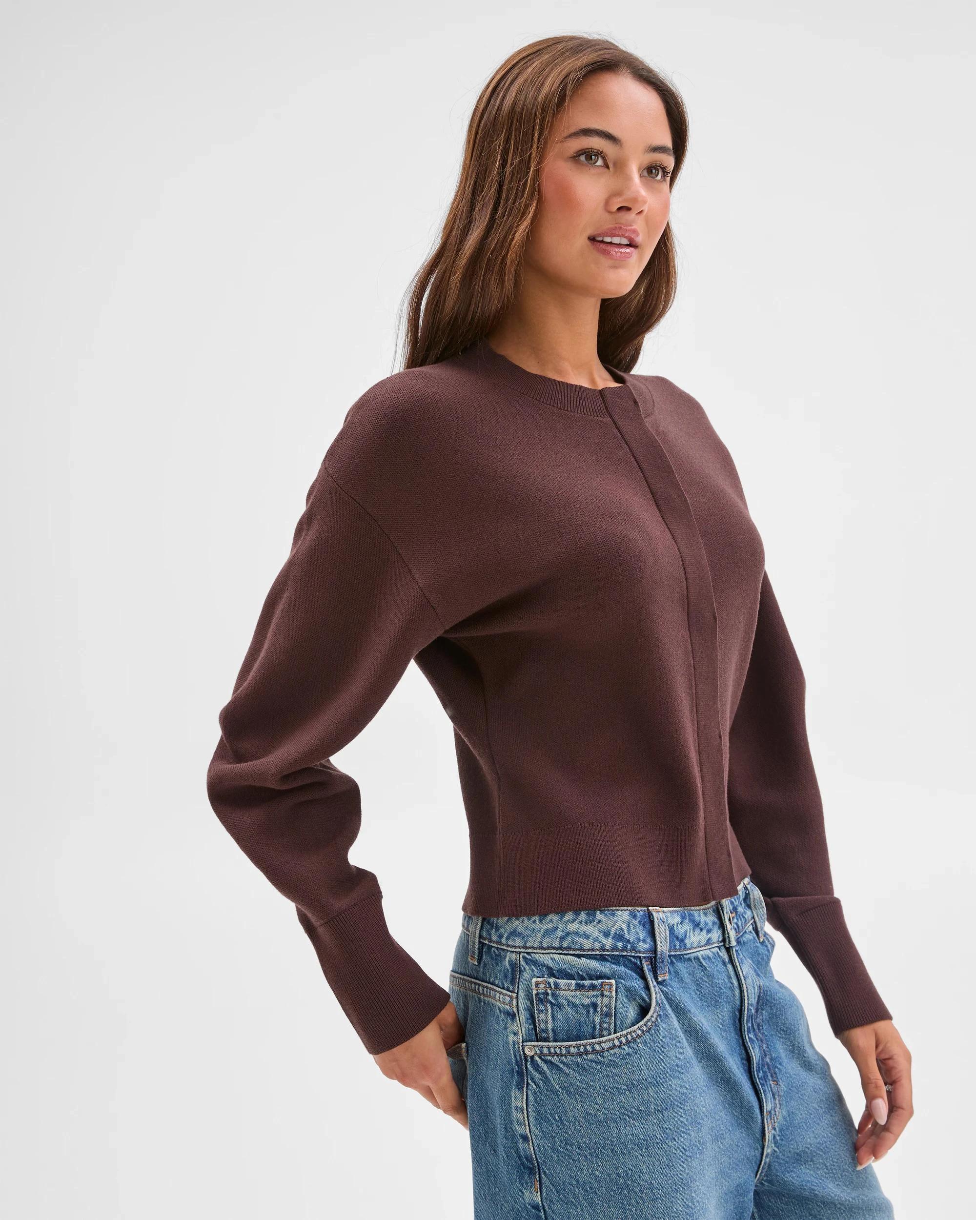 5 Lily Loves Long Cocoon Sleeve Cardigan COFFEE BEAN, 5 of 6