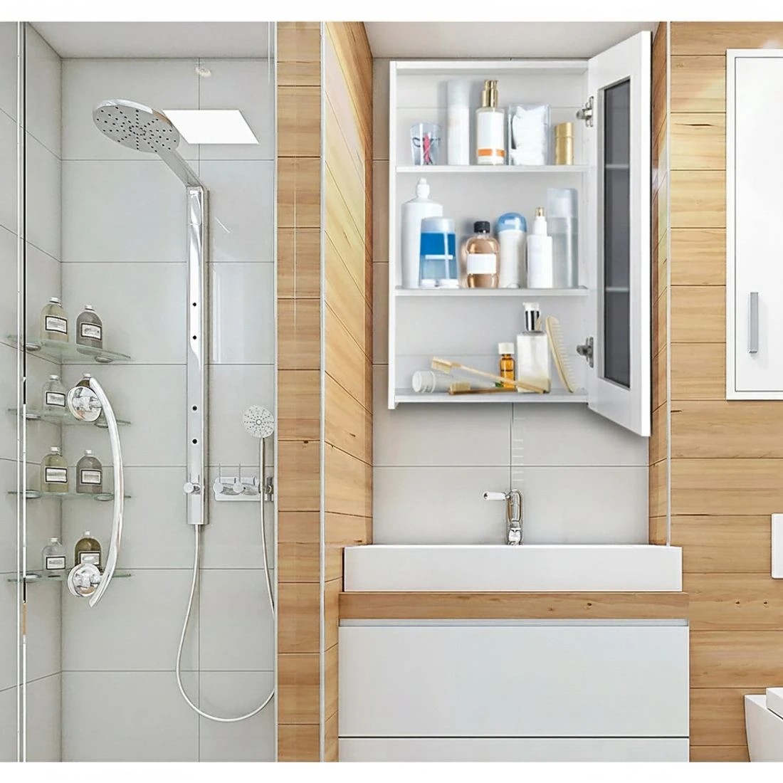 3 Cefito Bathroom Mirror Cabinet 450x720mm - White, 3 of 5