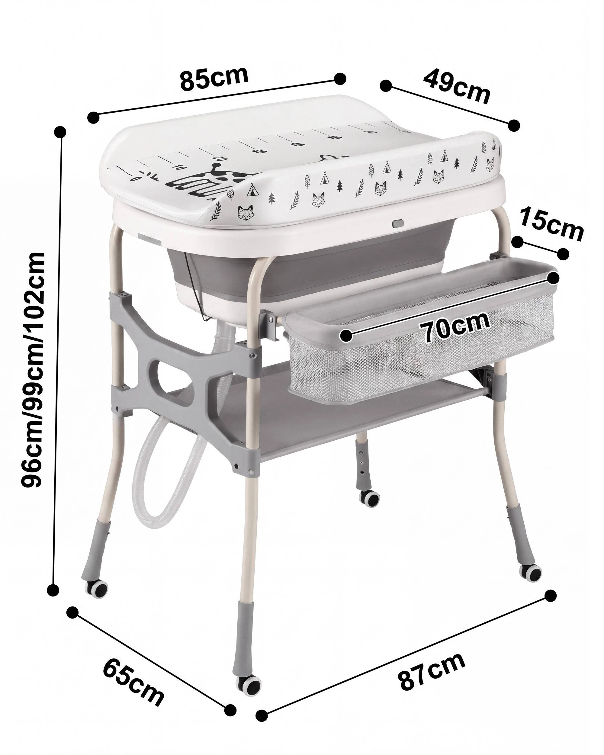 10 PlayPals Foldable Baby Bathtub with Changing Table w/ Wheels Diaper Change, 10 of 10