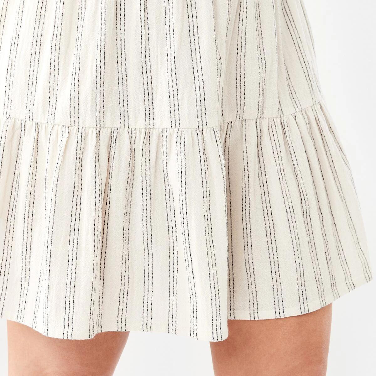 10 Short Sleeve Shirred Waist Mini Dress TRIPPLE STRIPE NATURAL BEIGE, 10 of 11