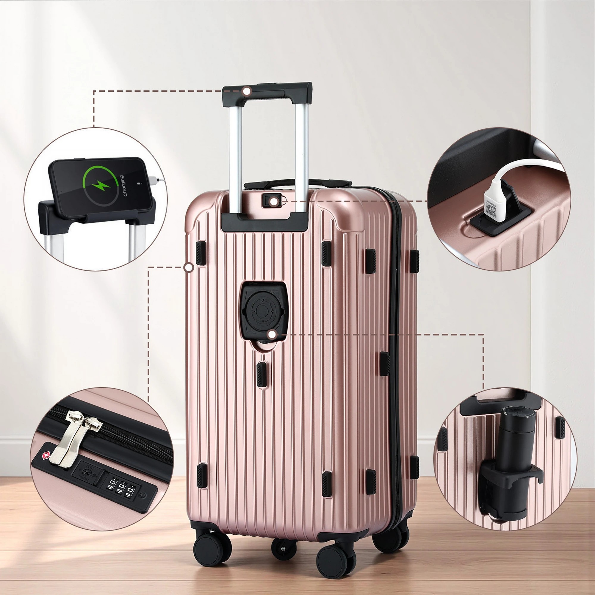 4 Wanderlite 28" Trunk Luggage Suitcase Travel 5 Wheels Type-C Port TSA Rose - Orange, 4 of 8