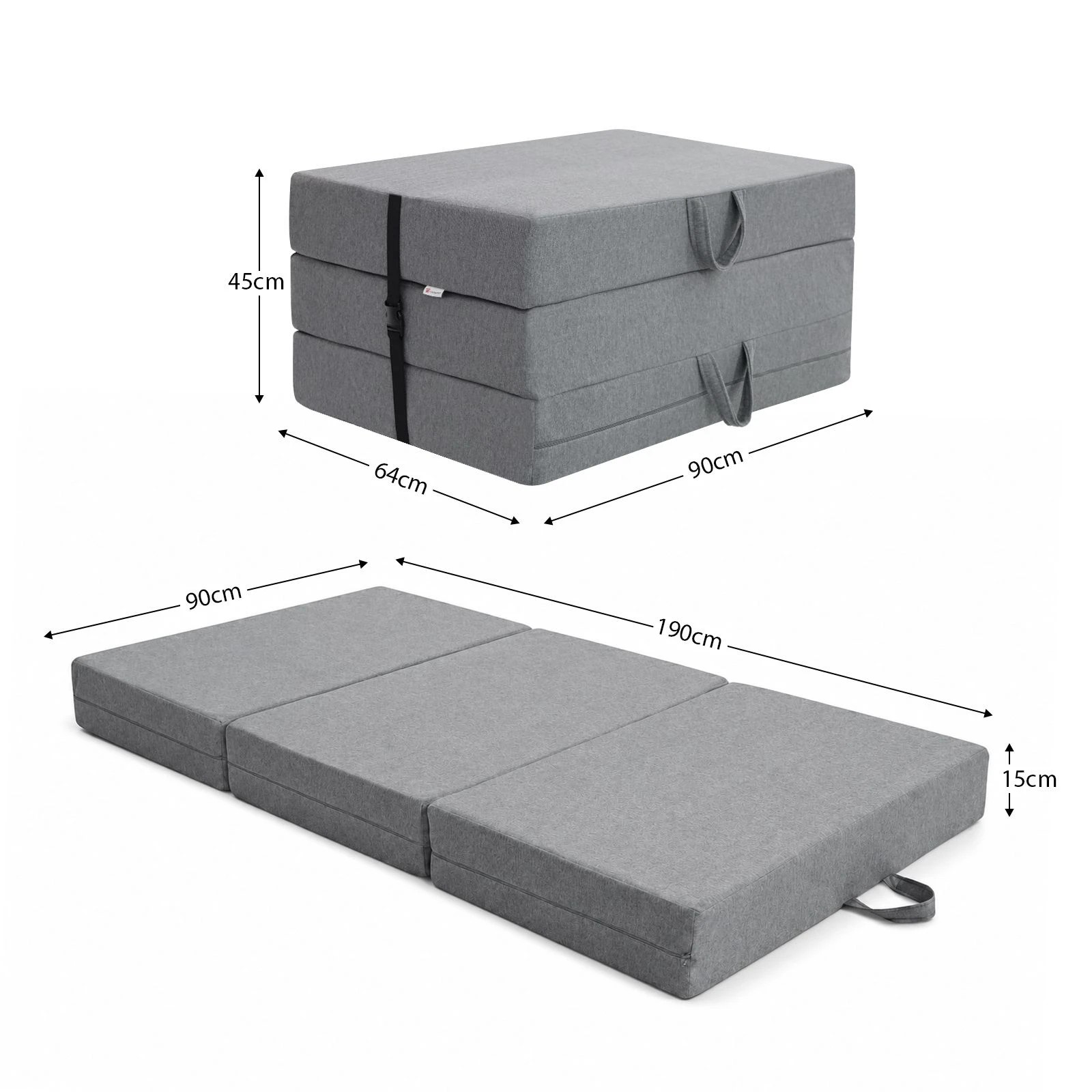 2 Luxsuite Portable Tri-Fold Single Memory Foam Mattress Guest Bed with Washable Cover, 190x90x15cm, 2 of 6