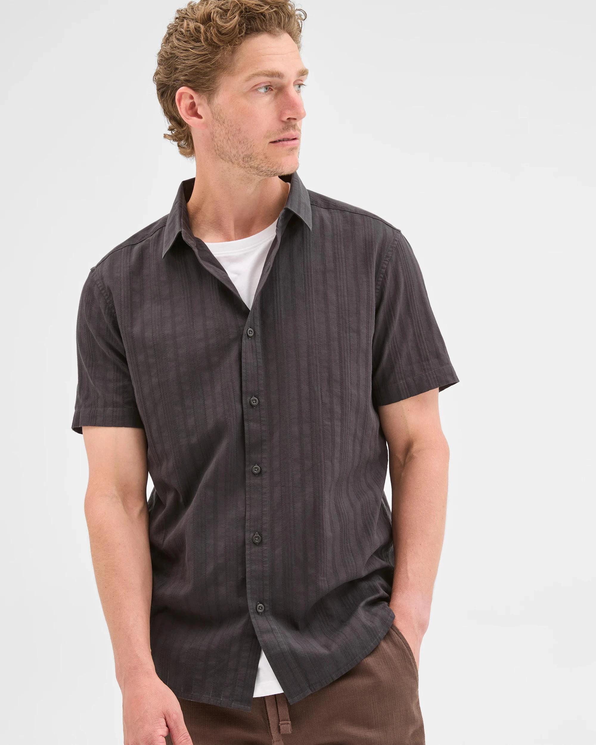 1 Target Man Australian Cotton Short Sleeve Textured Shirt BLACK, 1 of 6