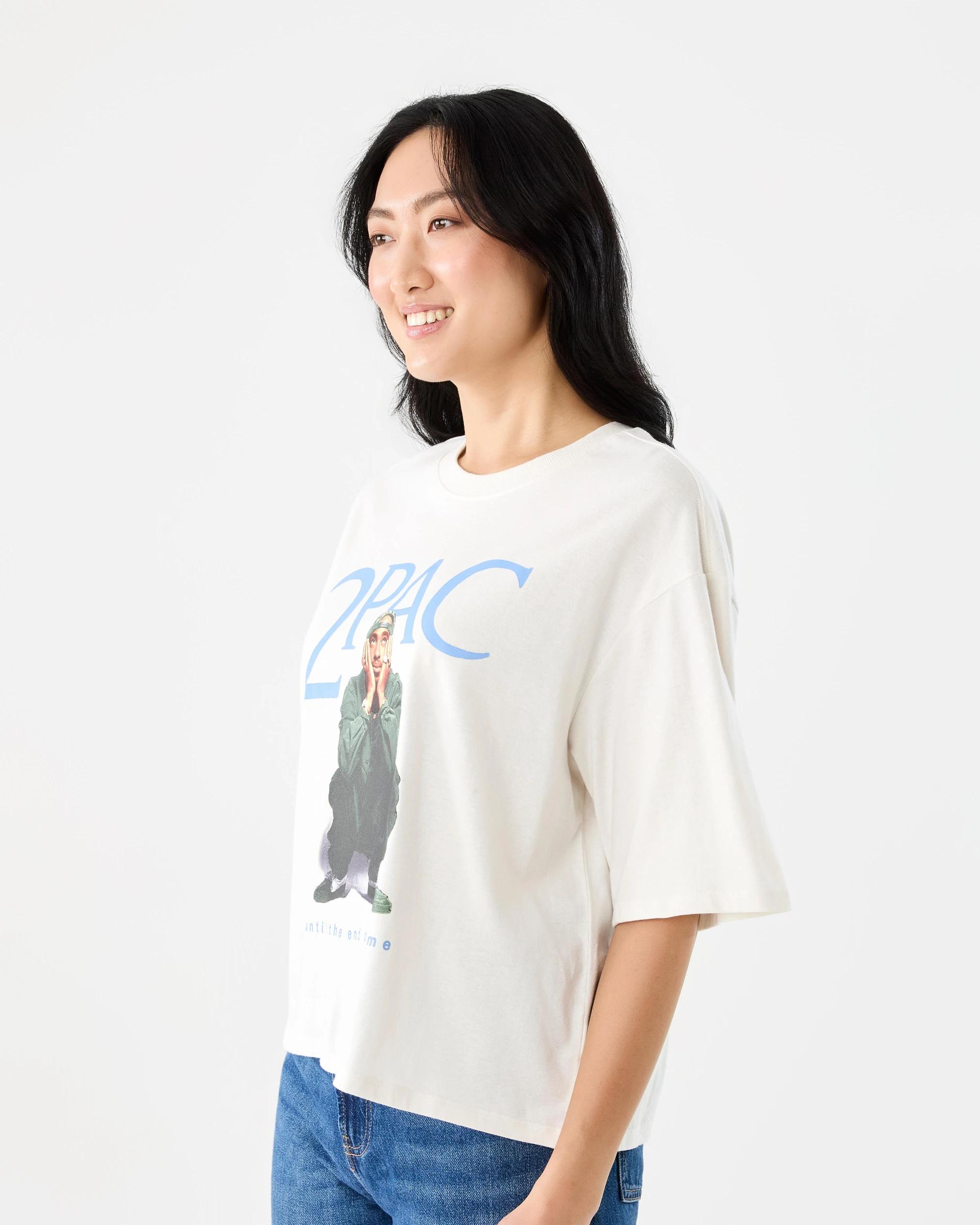 2 Tupac License Short Sleeve Oversized Chopped T-shirt 2pac White, 2 of 6