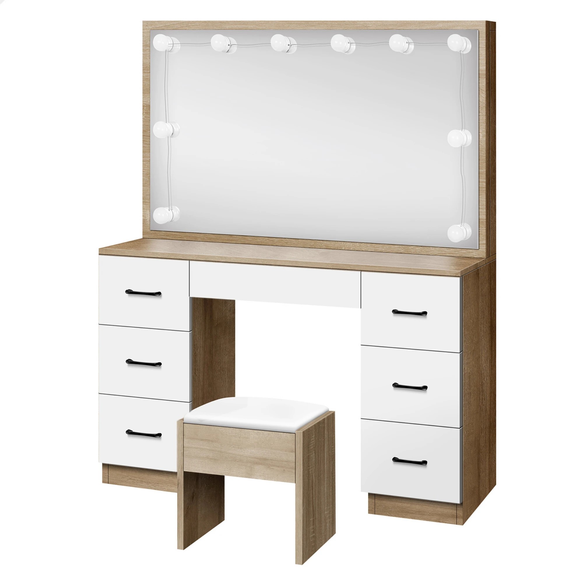 1 Alfordson Dressing Table Stool Set Makeup Mirror Vanity Desk LED Oak, 1 of 10