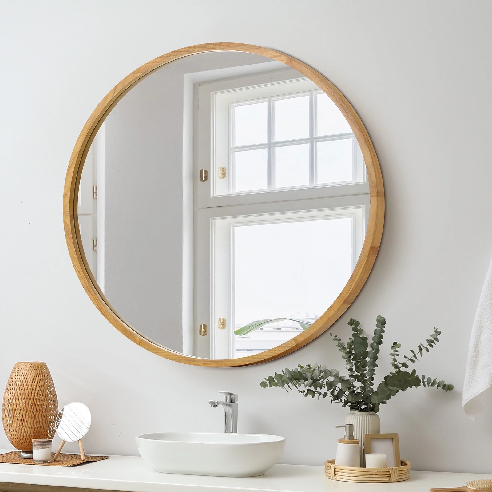 2 Oikiture Wall Mirrors Round Makeup Mirror Vanity Home Decorative 80cm
 - Natural, 2 of 9