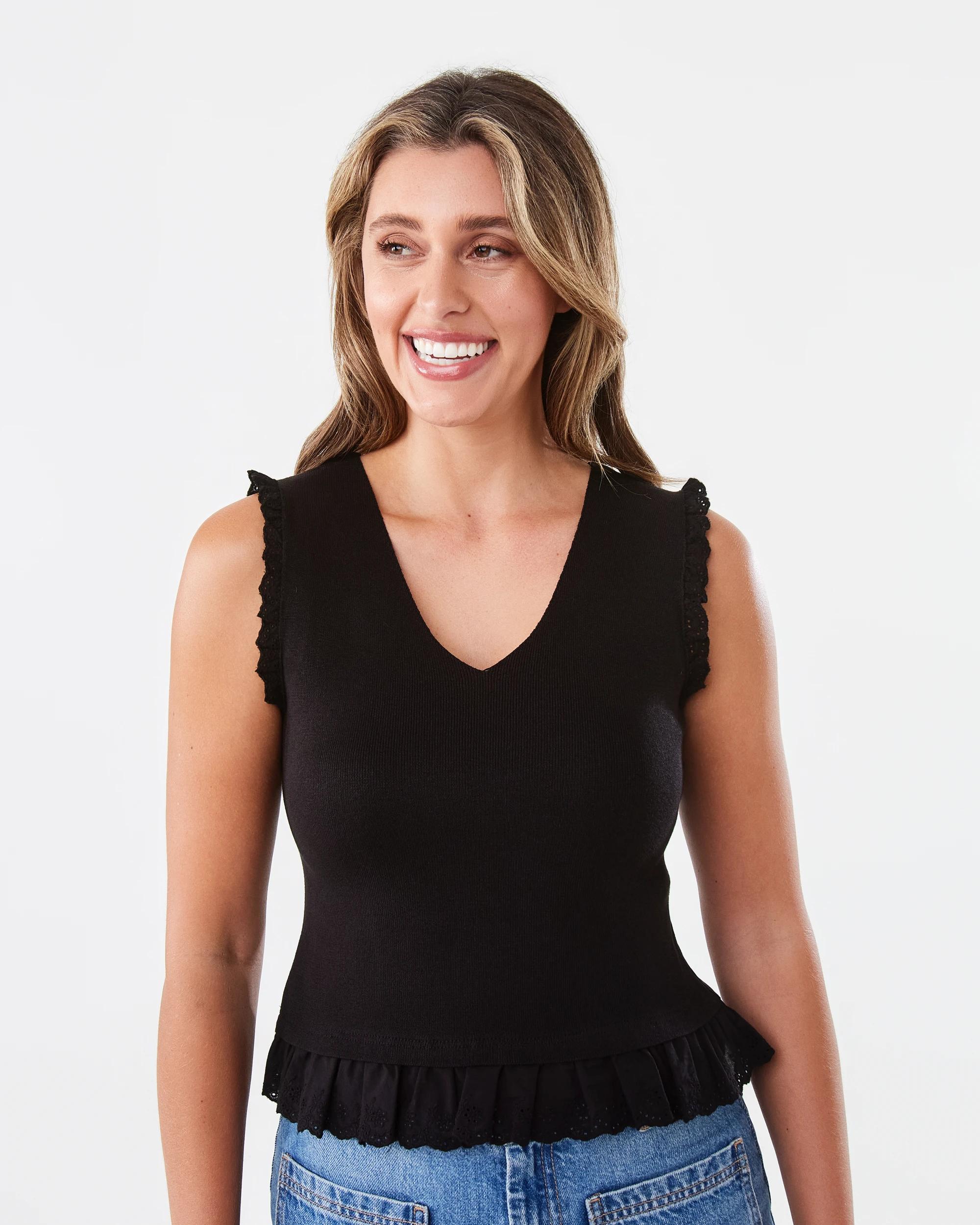 1 Sleeveless Trim Tank Black, 1 of 6