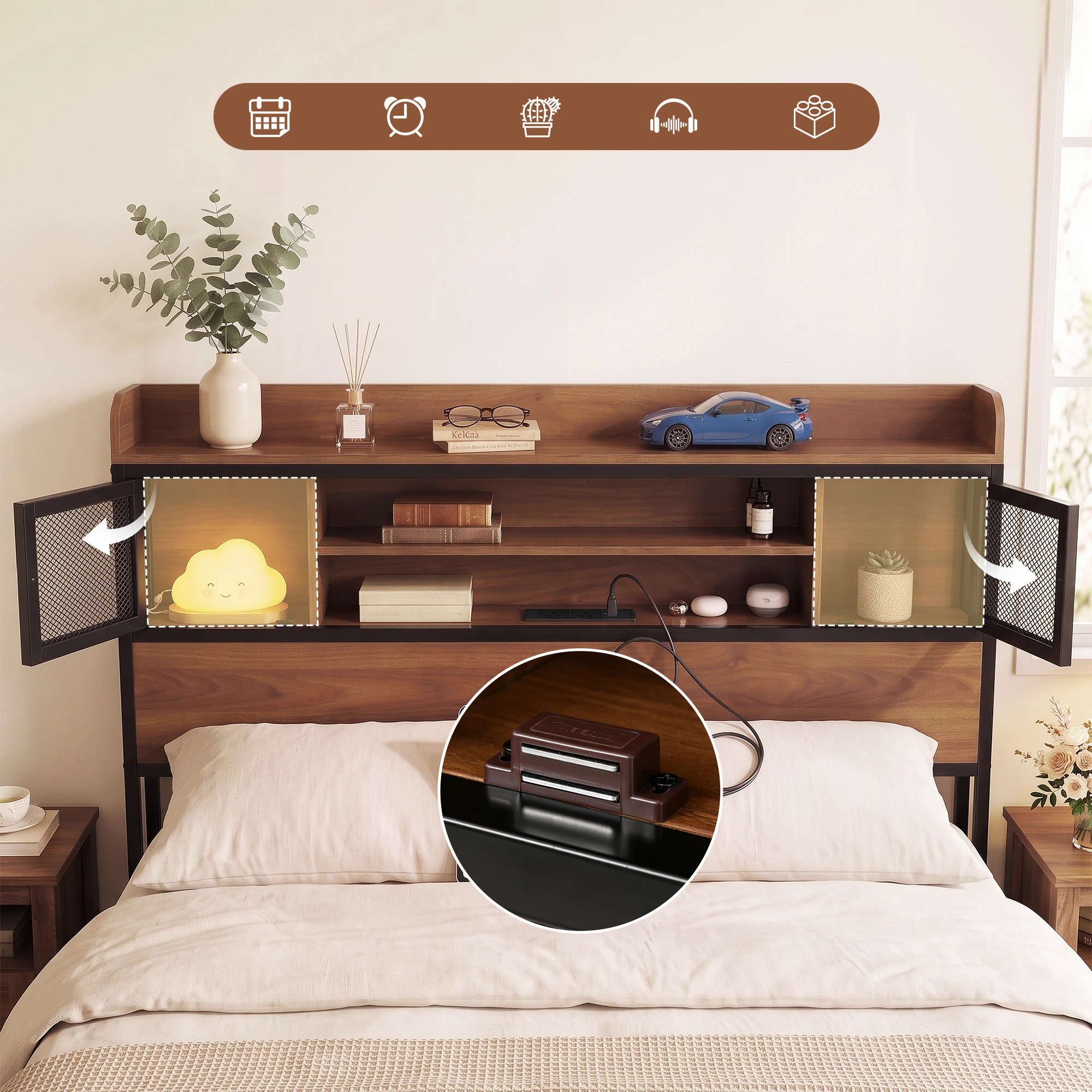 5 Artiss Frame with Charging Station 4 Drawers Storage - Queen Bed - Natural, 5 of 8