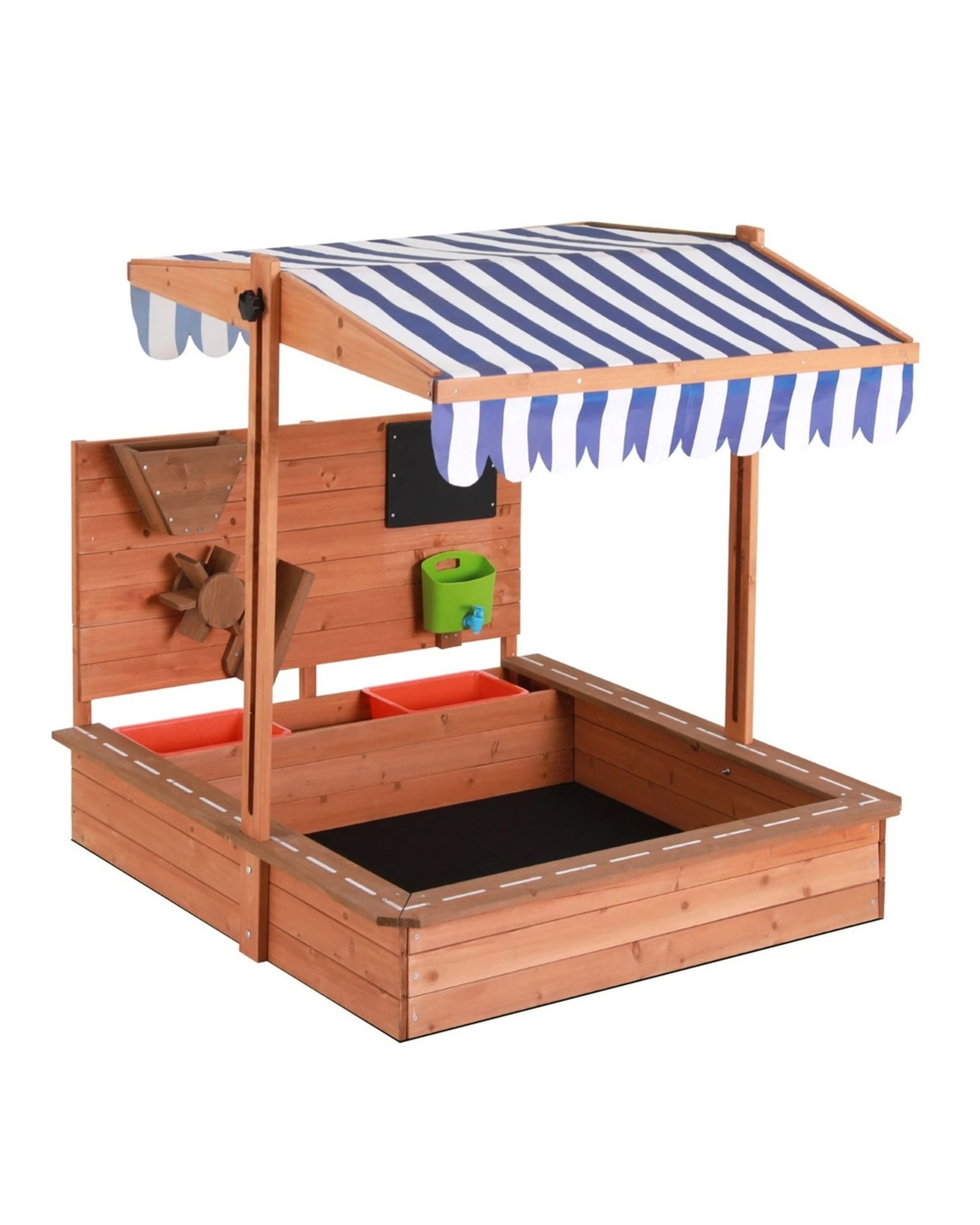 1 Keezi Kids Sandpit Wooden Canopy Sandbox With Cover Funnel Outdoor Toys 110cm Durable Space Saving Modern Decor - Brown, 1 of 5