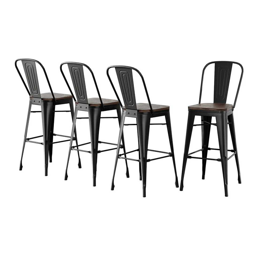 1 4x Artiss Metal Bar Stools Wooden Seat Retro Counter Stool - Black, 1 of 6