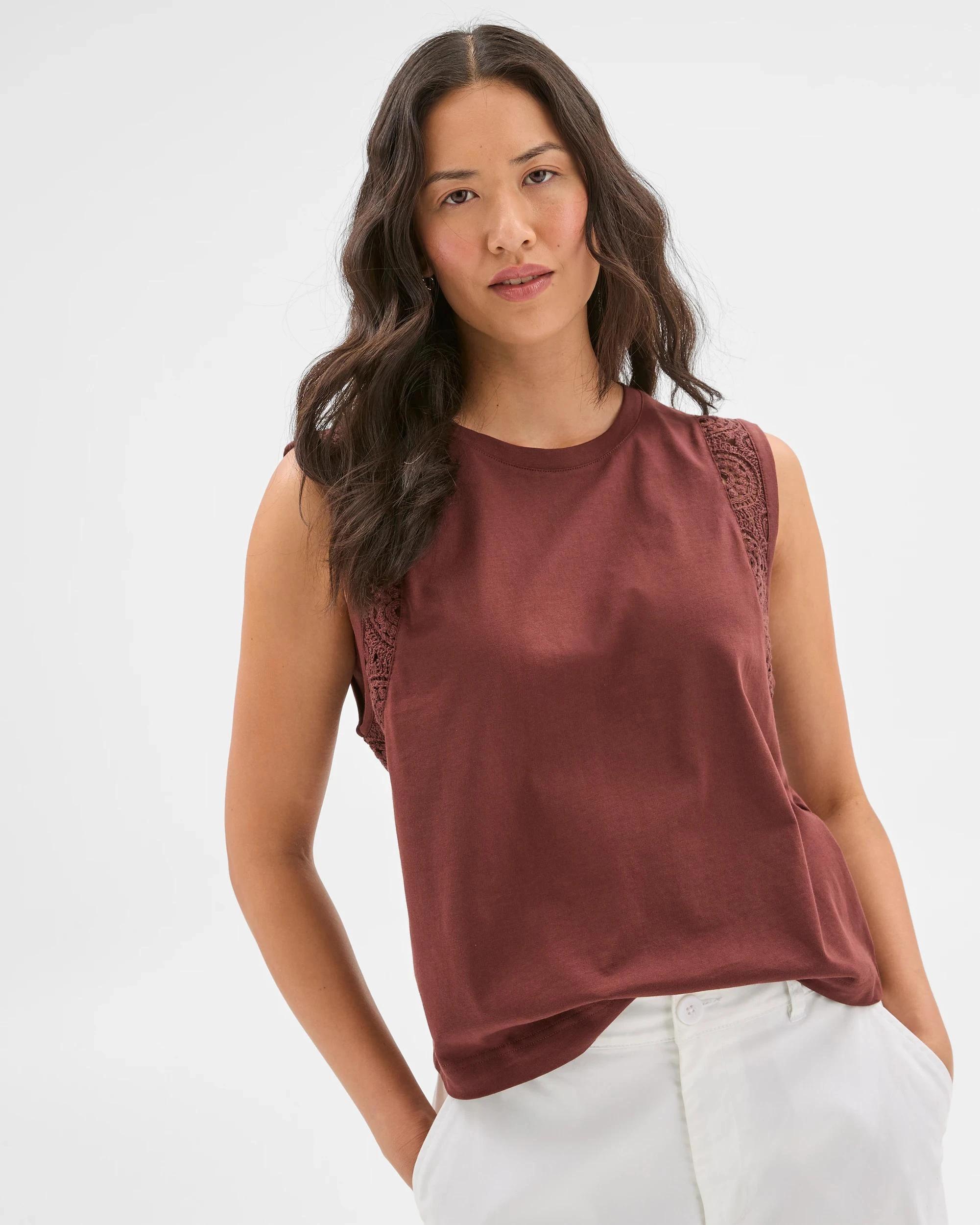 4 Target Australian Cotton Sleeveless Crochet Tank Top REDWOOD, 4 of 4