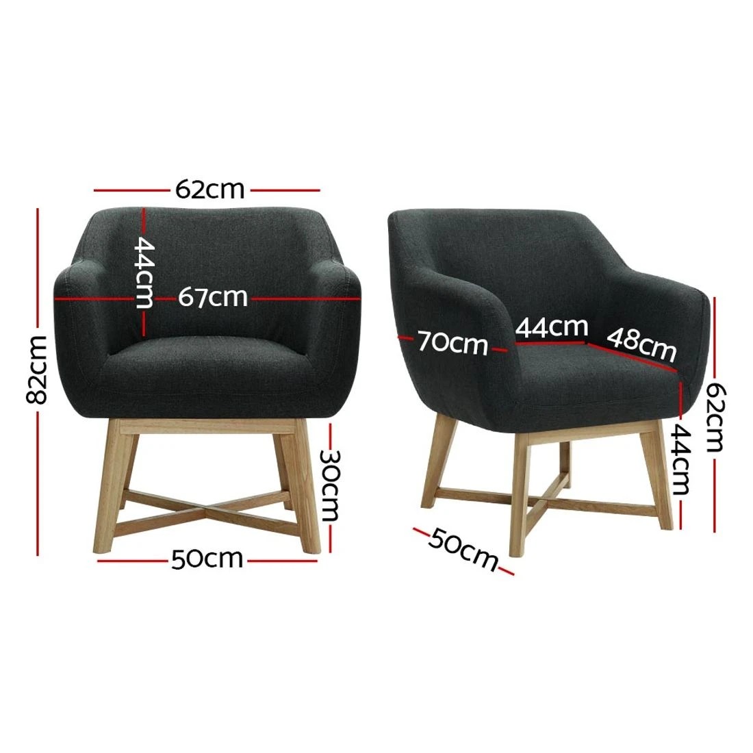 2 Artiss Armchair Tub Chair Charcoal Aston - Charcoal, 2 of 6