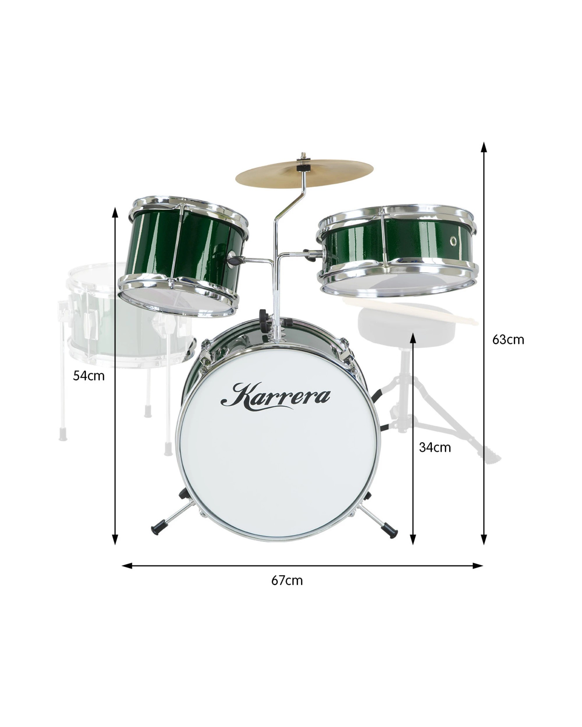 2 Karrera Kids 4pc Drum Set Kit in Green - Green, 2 of 7