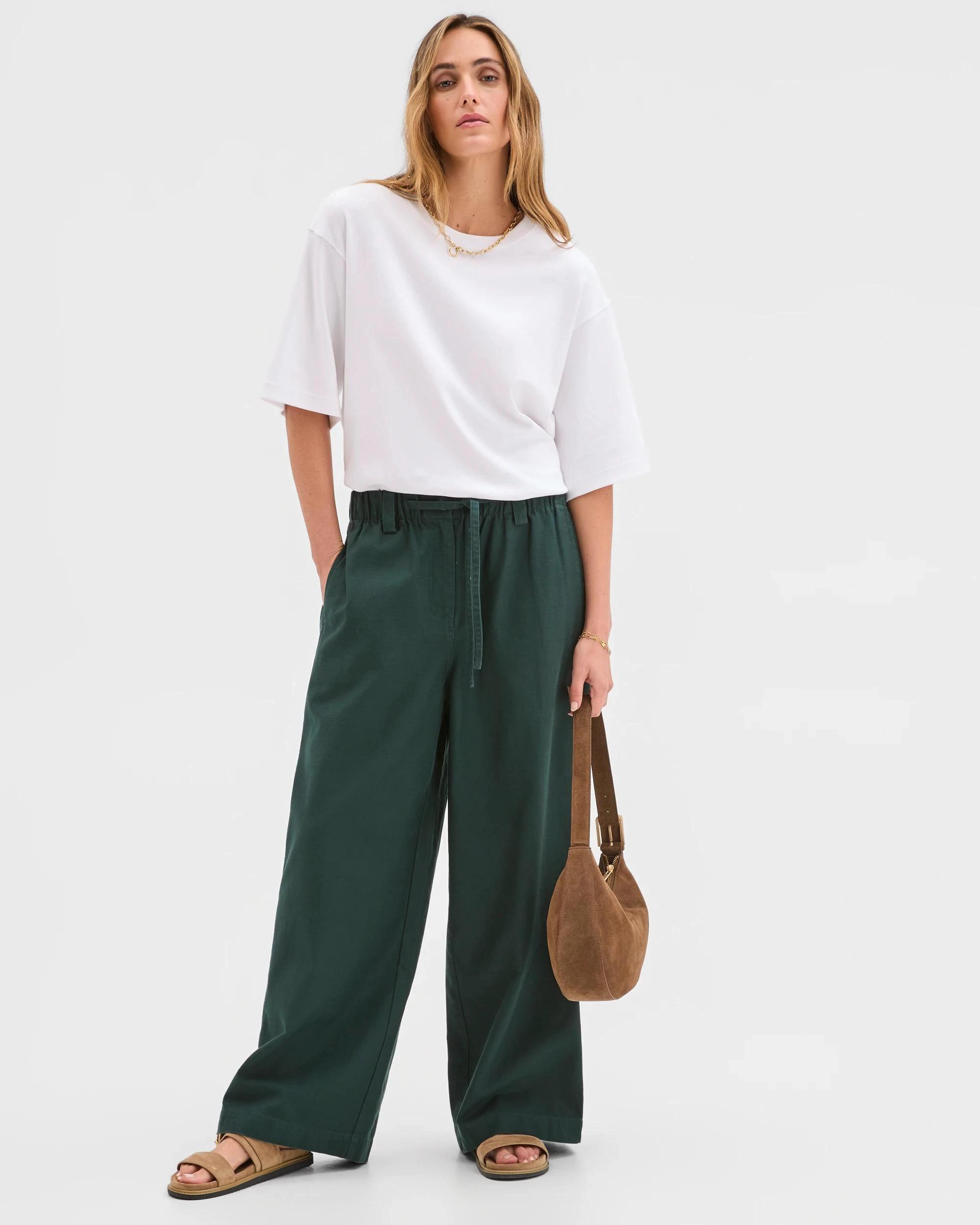 1 Target Woman Australian Cotton Textured Cotton Pant MIDNIGHT JADE, 1 of 5